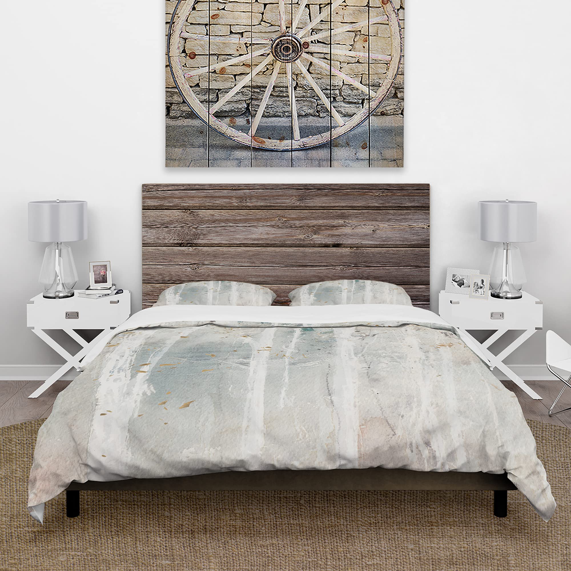 Woodland Walk into The Forest VI Traditional Duvet Cover Set - Queen Size Beige Abstract Bedding 3-Piece Set | All Season Comfort for Master Bedroom, Guest Room & Cozy Cabin Retreat