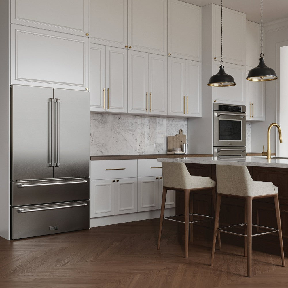 ZLINE 36 Inch Counter Depth French Door Refrigerator - 22.5 cu ft Stainless Steel with Ice Maker, Fingerprint Resistant (RFM 36) - Perfect for Modern Kitchens & Open Concept Living Spaces