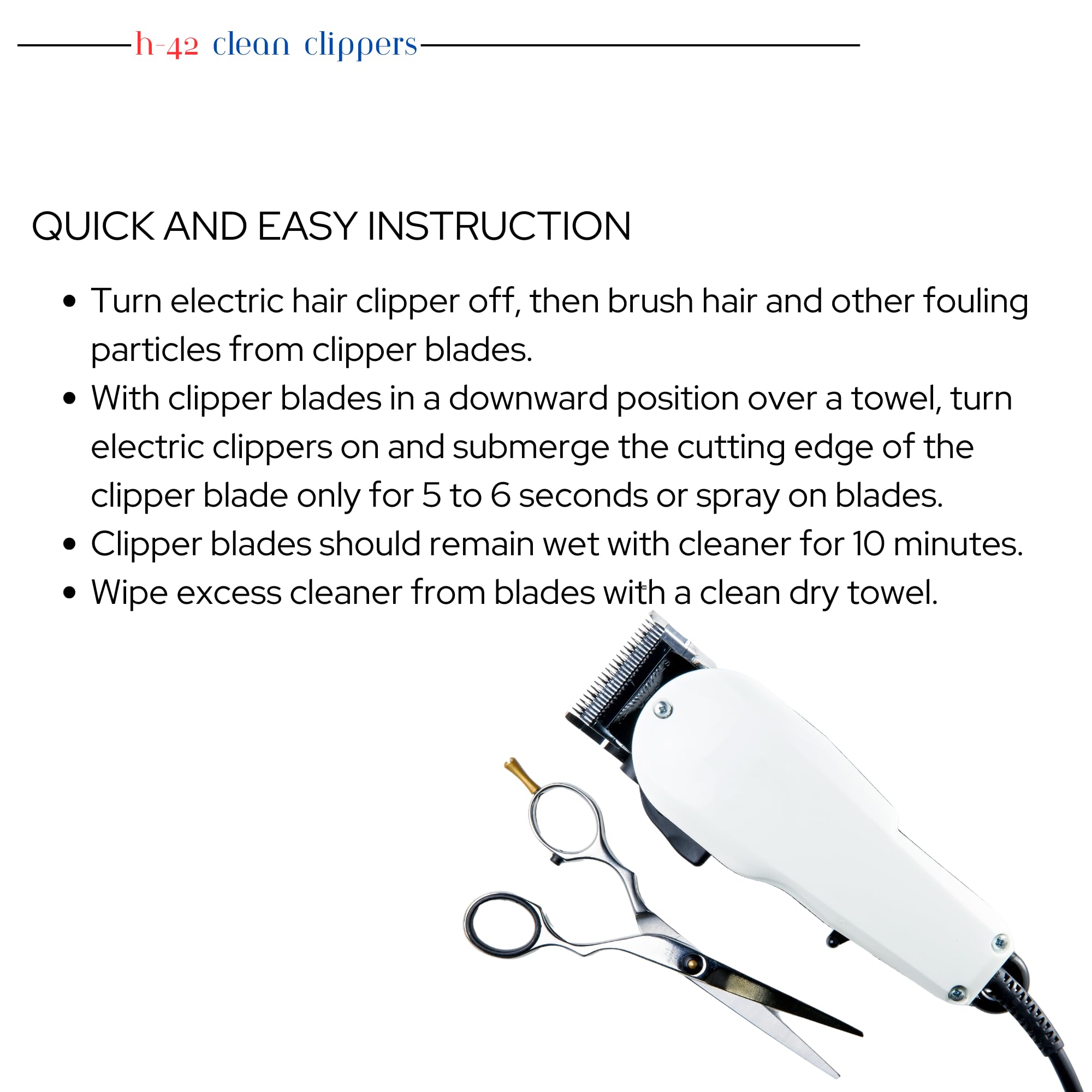 H-42 Professional Hair Clipper Blade Cleaner with Brush - 8oz Bottle for Barber Shops & Home Grooming - Disinfects & Lubricates Clipper Blades for Smooth Haircuts