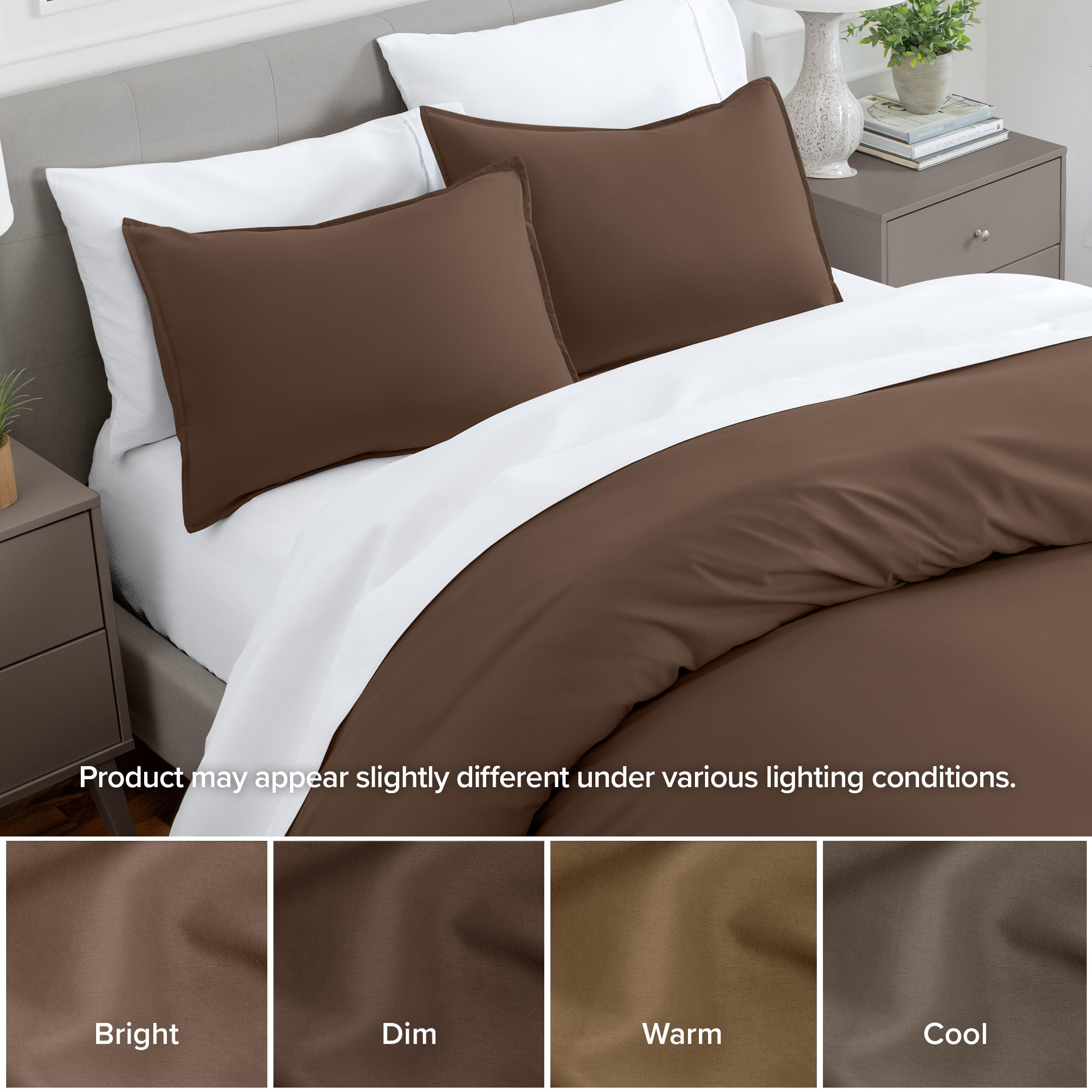 Bare Home Standard Pillow Sham Covers - Set of 2 - Premium 1800 Ultra-Soft Microfiber - Double Brushed - Bed Pillow Shams for Queen/King Size (Pillows Not Included) - Cocoa - Perfect for Bedroom Decor, Guest Room & Luxury Hotel Style