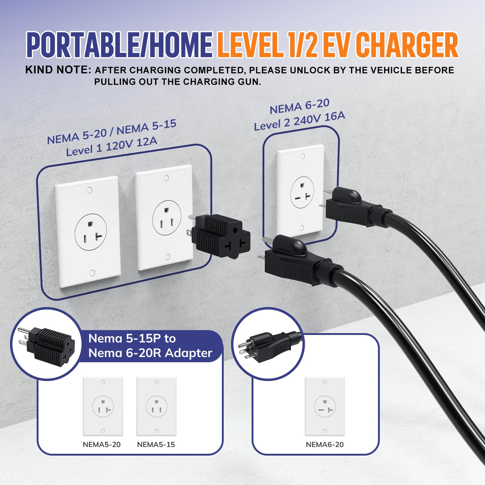 Level 1/2 Tesla Charger with WiFi APP Control - 16Amp, 240V NEMA 6-20 Plug & 120V NEMA 5-15 Adapter - 25ft ETL Certified Cord - Portable EV Charger for Tesla Model X/Y/3/S - Perfect for Home, Garage & Road Trips