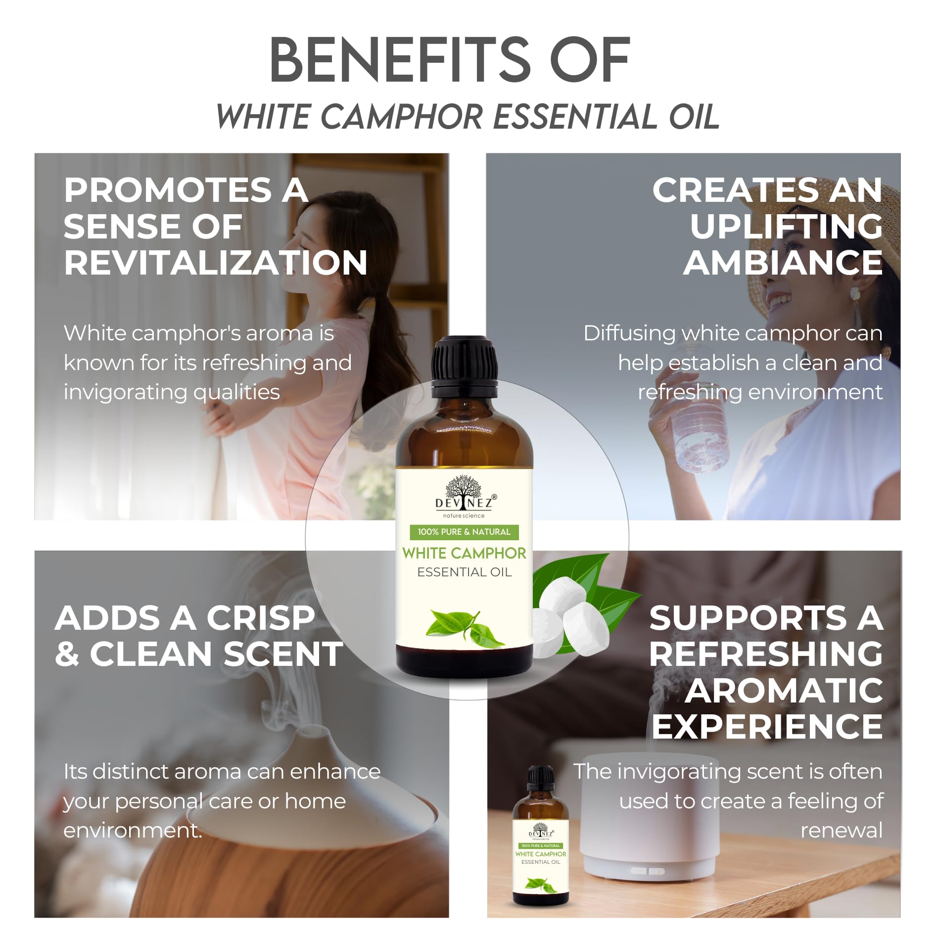 Pure White Camphor Essential Oil 30ml - 100% Natural Therapeutic Grade for Aromatherapy, Relaxation & Skin Care | Refreshing Scent for Diffusers, Massage & Home Fragrance