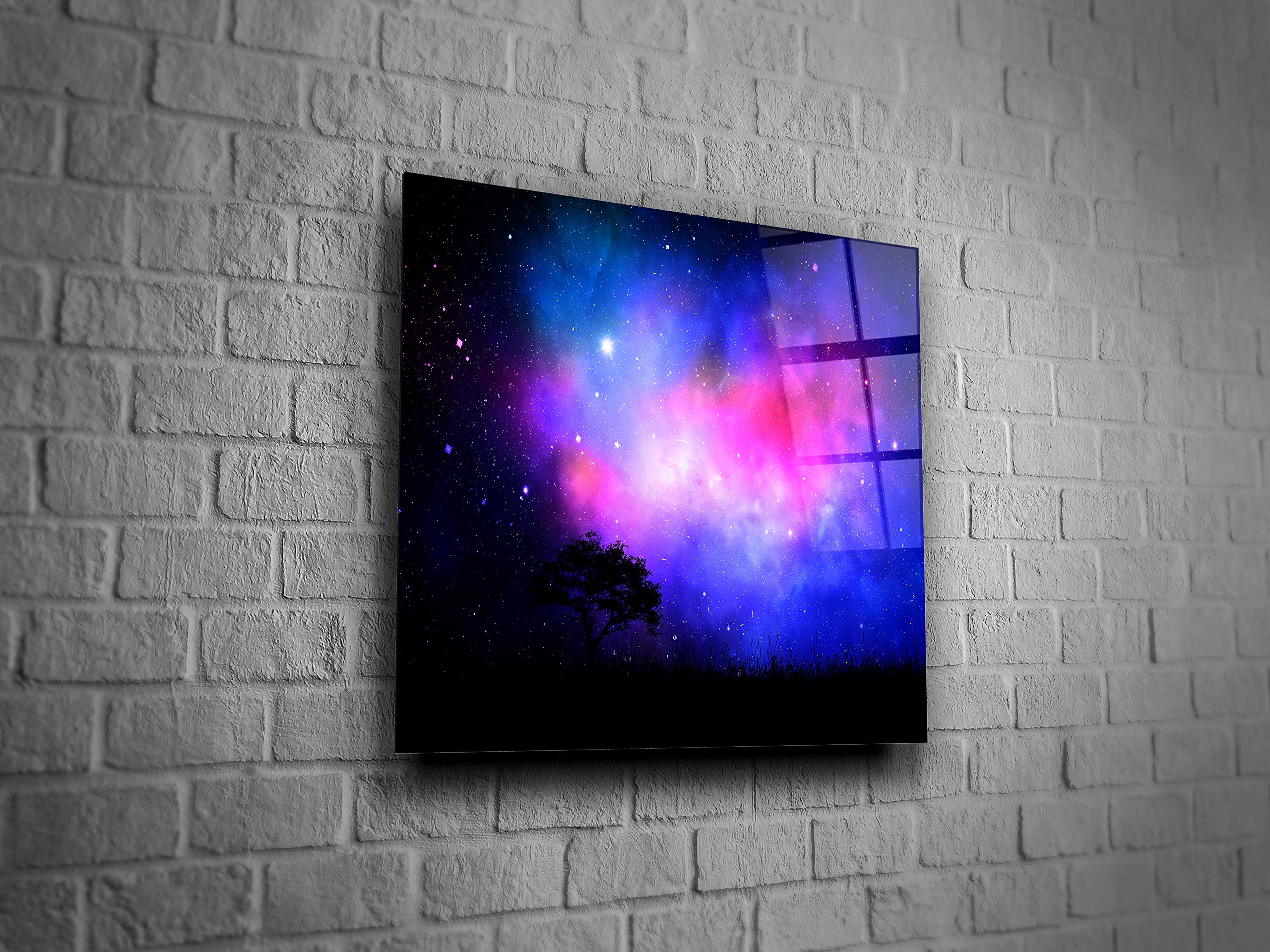 Purple Night Tree Decor Print Tempered Glass Wall Art - Elegant Home Gift for Living Room, Bedroom & Office Decor