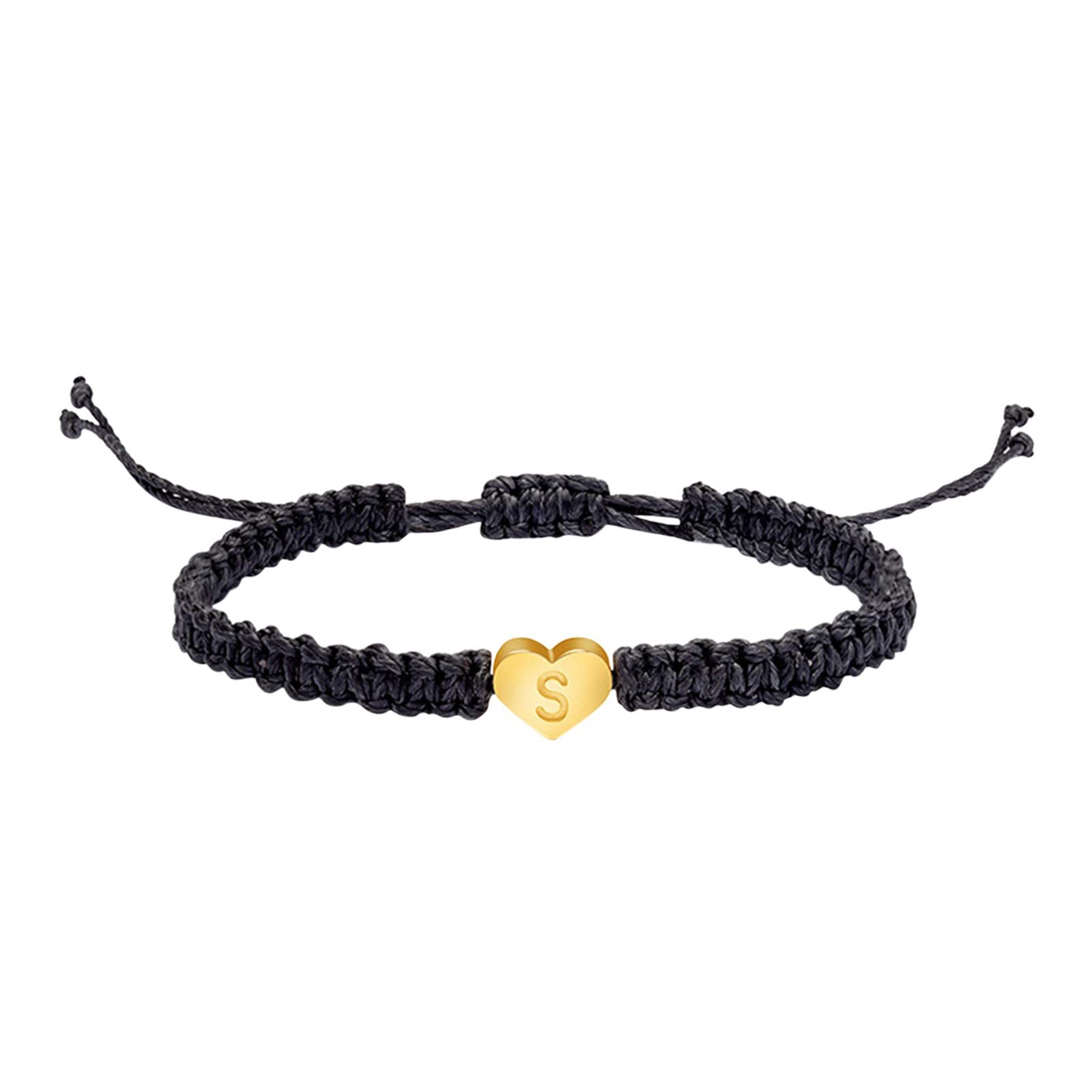 Personalized 26 Initial Bracelet - 18K Gold Plated Letter Woven Bracelet with Dainty Heart Charm for Women, Men & Girls (One Size) | Elegant Bridal Jewelry, Birthday Gift & Everyday Fashion Accessory
