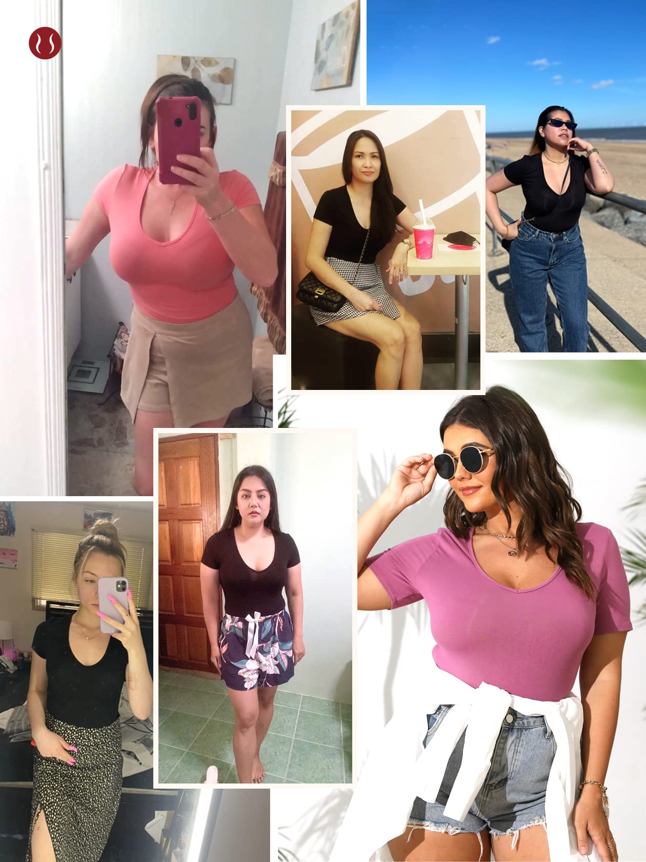 Poseshe Women's Plus Size V-Neck Short Sleeve Bodysuit - Casual Basic Stretchy T-Shirt Top for Everyday Wear | Perfect for Layering, Work, Date Night & Lounge