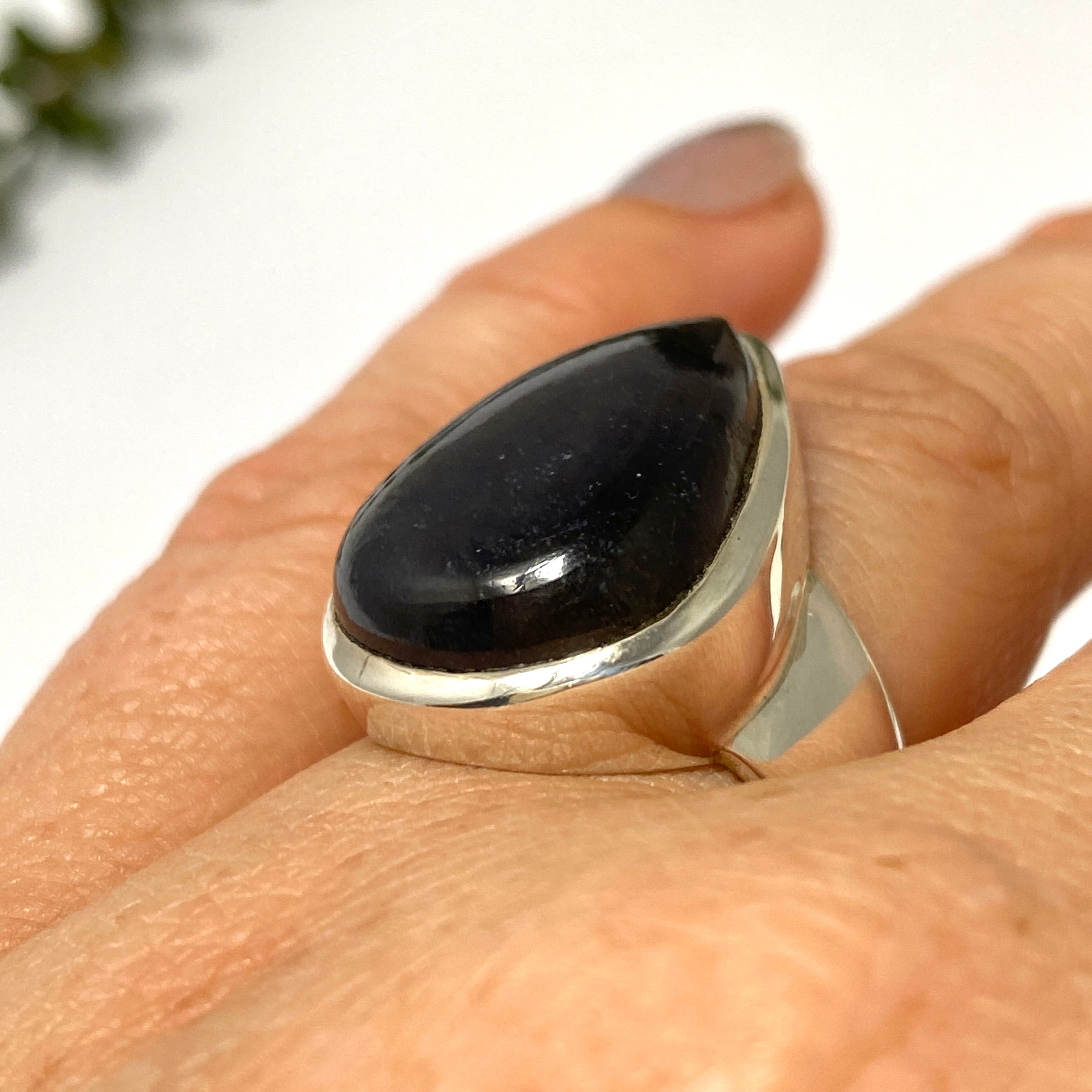 Iolite Sunstone Teardrop Cabochon Ring - Size 7 - Handmade Sterling Silver Jewelry - Perfect for Weddings, Parties & Special Occasions