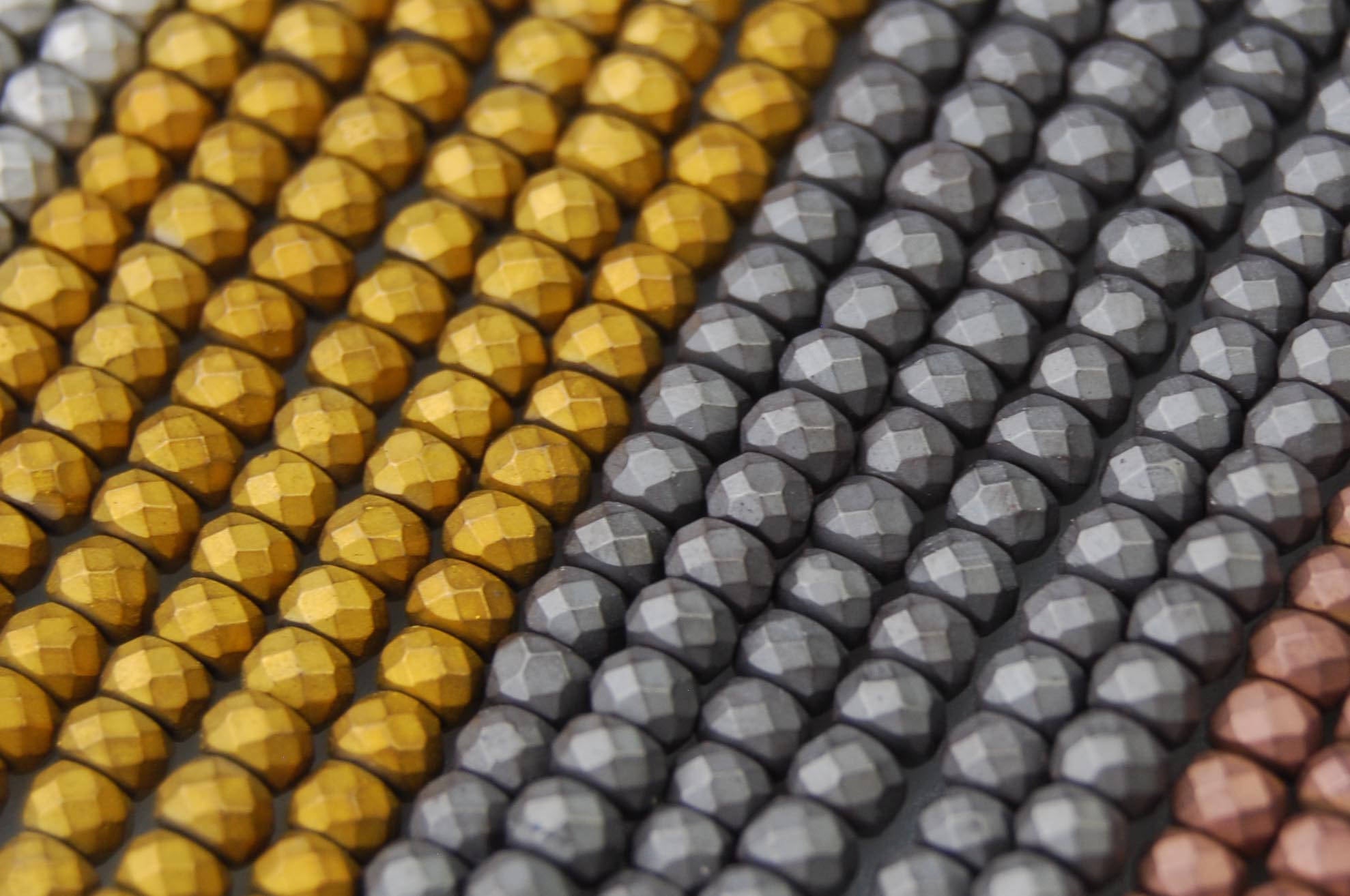 Gray/Gold/Silver/Copper Hematite Faceted Matte Rondelle Beads 2x3mm - 15.5 Inch Strand for Jewelry Making, DIY Bracelets & Necklaces - Healing Crystal Beads for Meditation & Energy Work