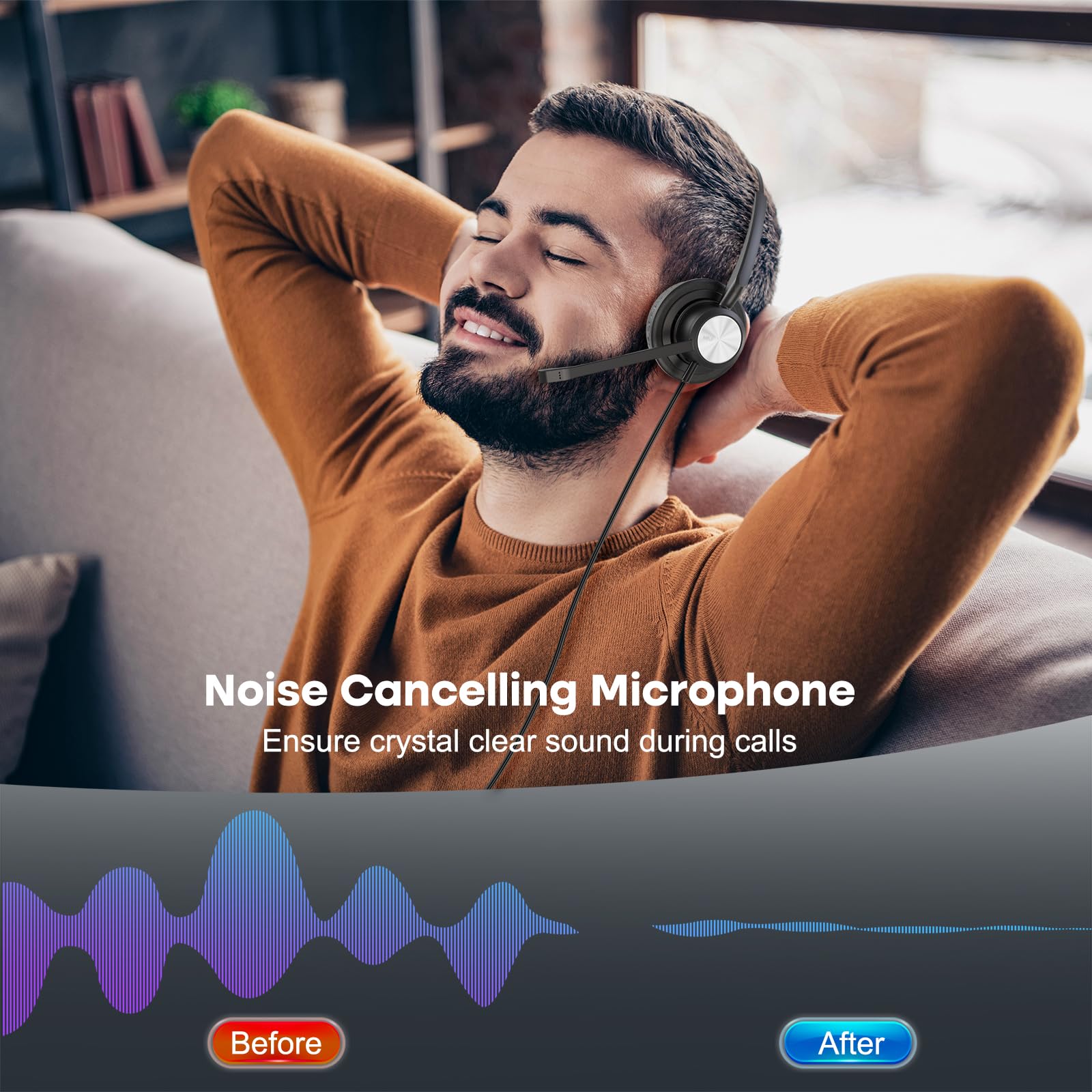 2.5mm Noise Canceling Telephone Headset with Microphone - Compatible with Panasonic KX-TGF380M, KX-TGFA50, KX-TPA65, KX-DT546, Cisco SPA303G, 525G, Uniden, AT&T, Vtech CS6114 - Ideal for Call Centers, Offices, and Remote Work