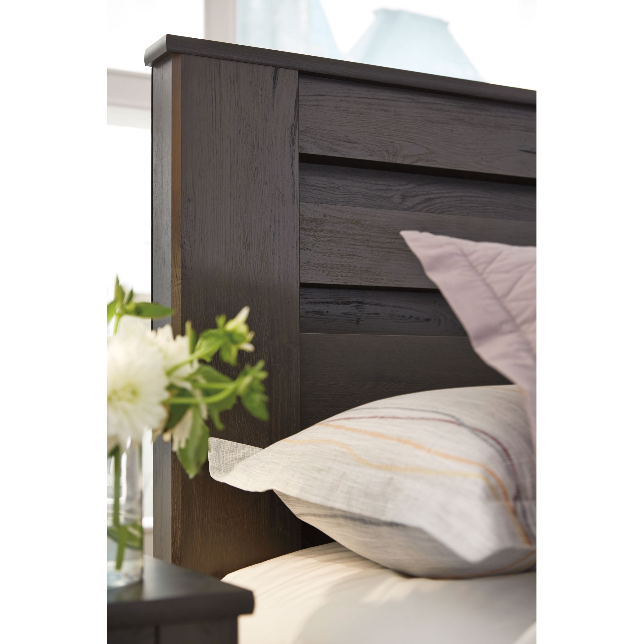 Brinxton Panel Bed - Queen Size Charcoal Upholstered Platform Bed Frame with Wooden Slats | Modern Bedroom Furniture for Home Decor & Guest Room Setup