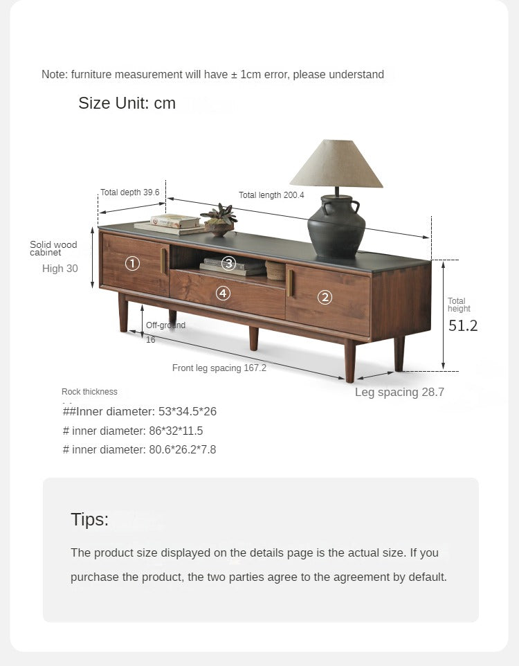 Premium Black Walnut Solid Wood TV Stand Cabinet with Storage - Modern Entertainment Center for Living Room, Home Theater & Media Organization