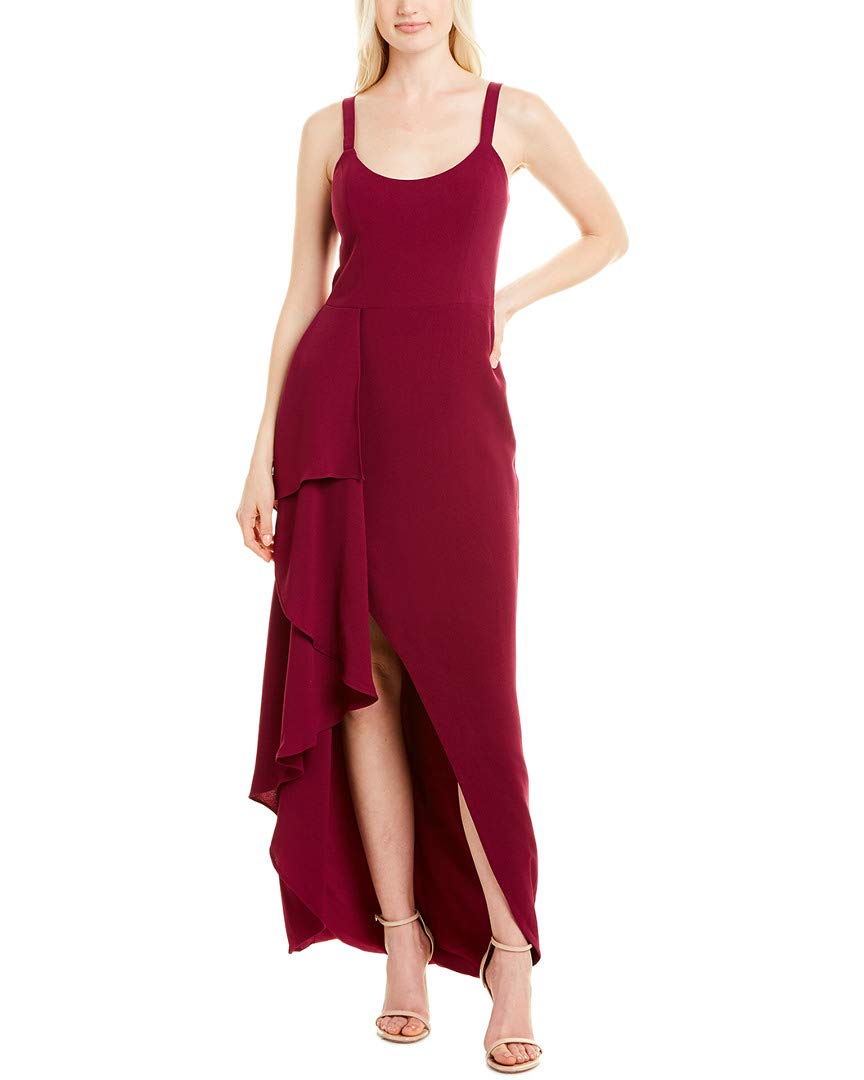 Dress the Population Women's Cora Sleeveless Cascading Ruffle Crepe Hi-Lo Long Gown Dress for Evening Gala, Wedding Guest, Prom & Formal Events