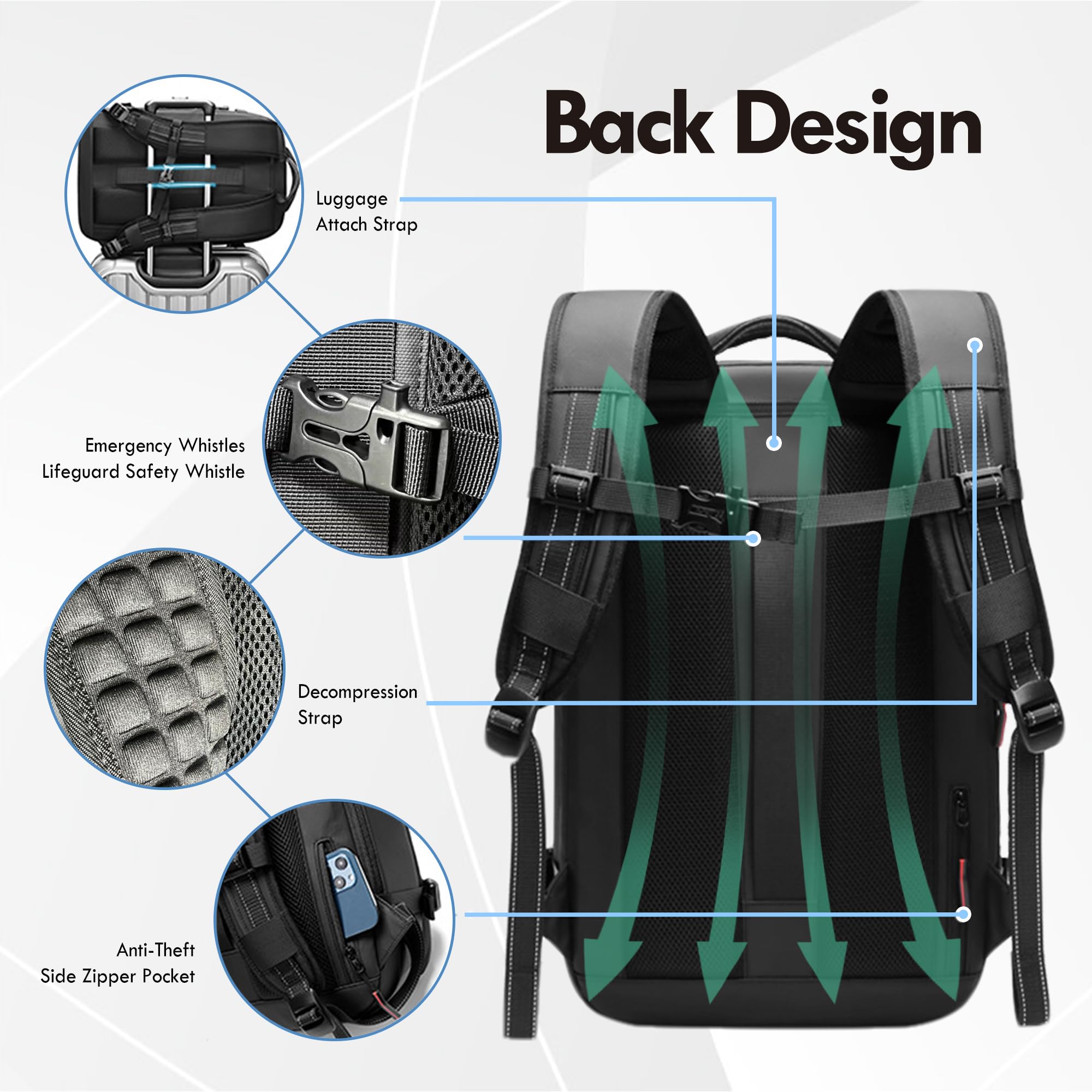 Vacuum Compression Travel Backpack - Expandable 17” Laptop Carry On Backpack for Air Travel, Hiking & Business Trips | Lightweight & Space-Saving Design