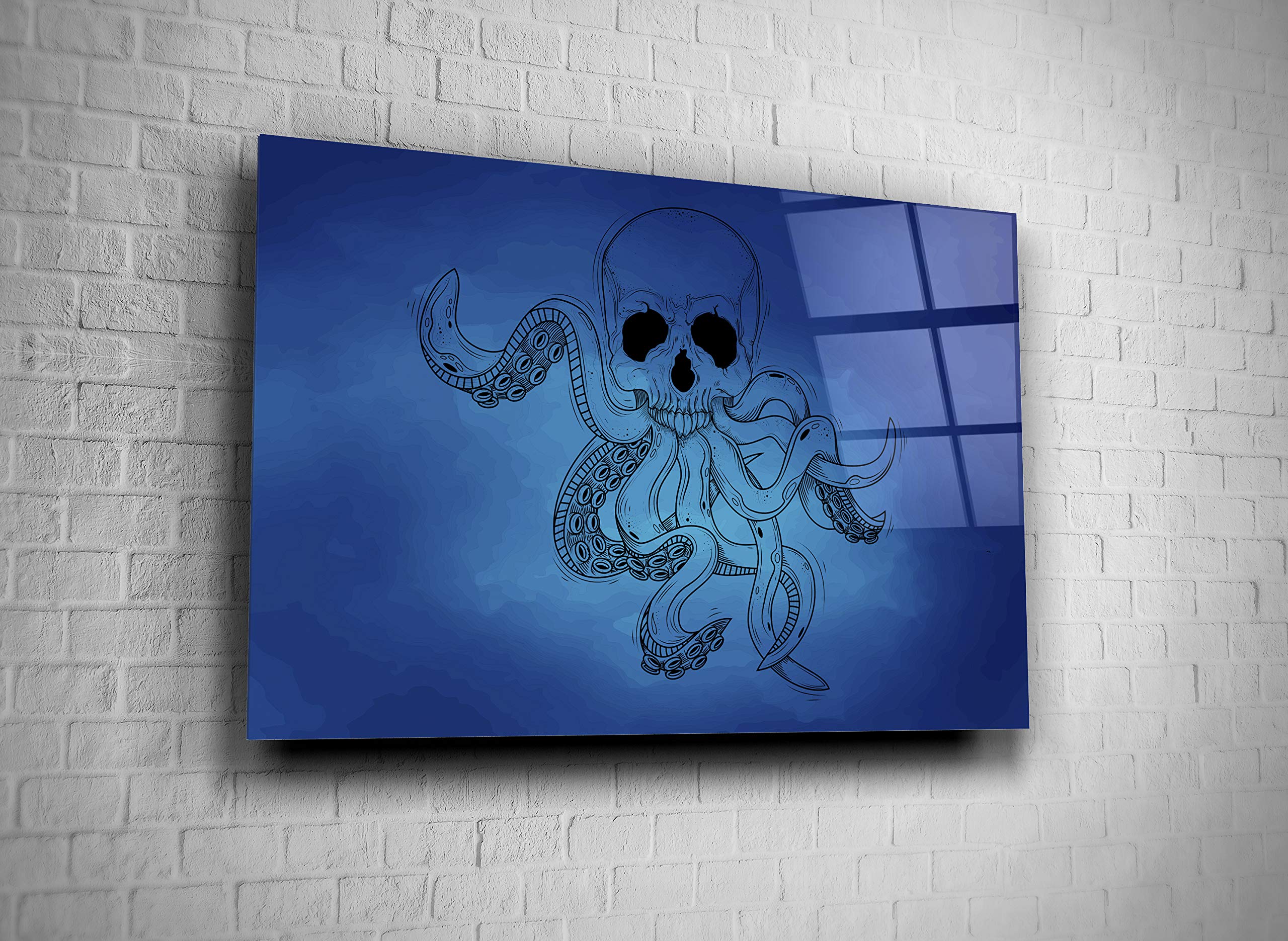 Premium Skull Octopus Tempered Glass Wall Art - Modern Home Office & Hotel Decor - Unique Gift Idea (24x36 Inches) - Perfect for Living Rooms, Bedrooms, and Workspaces