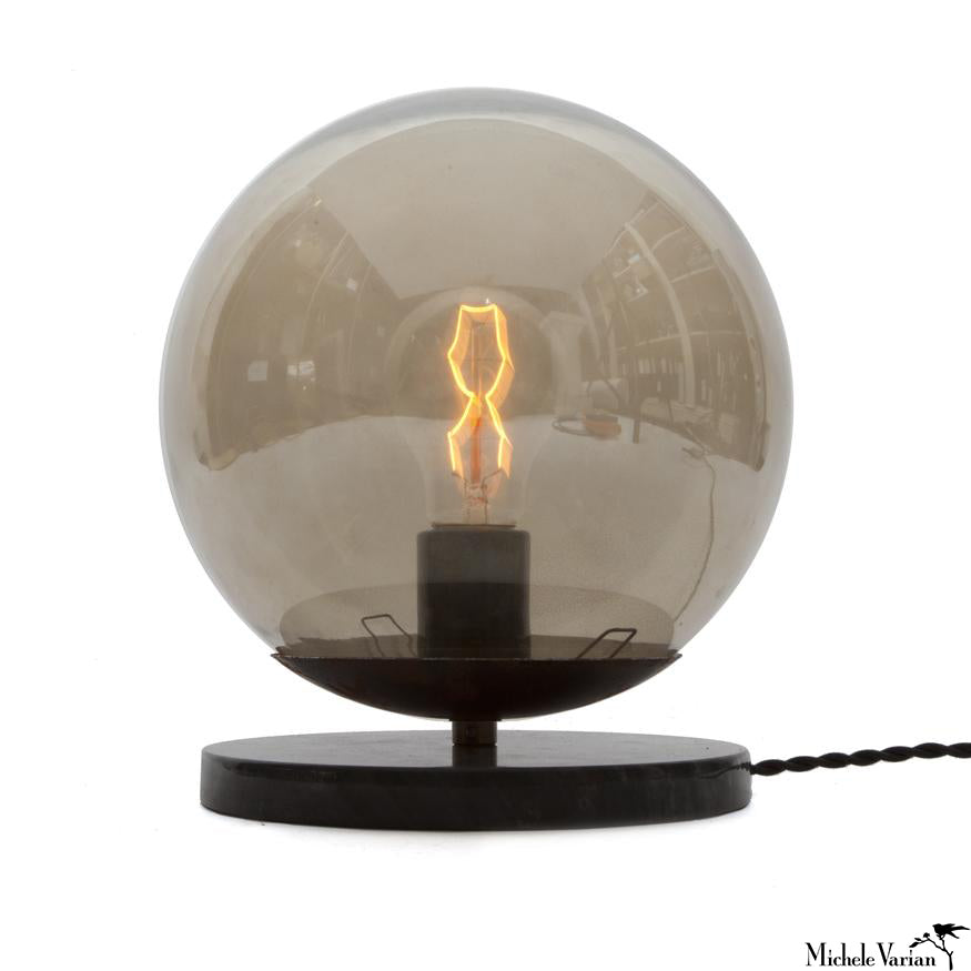 Elegant Black Marble and Glass Globe Table Lamp - Modern Home Office Decor, Bedroom Nightstand Lighting, Living Room Accent Light for Cozy Ambience