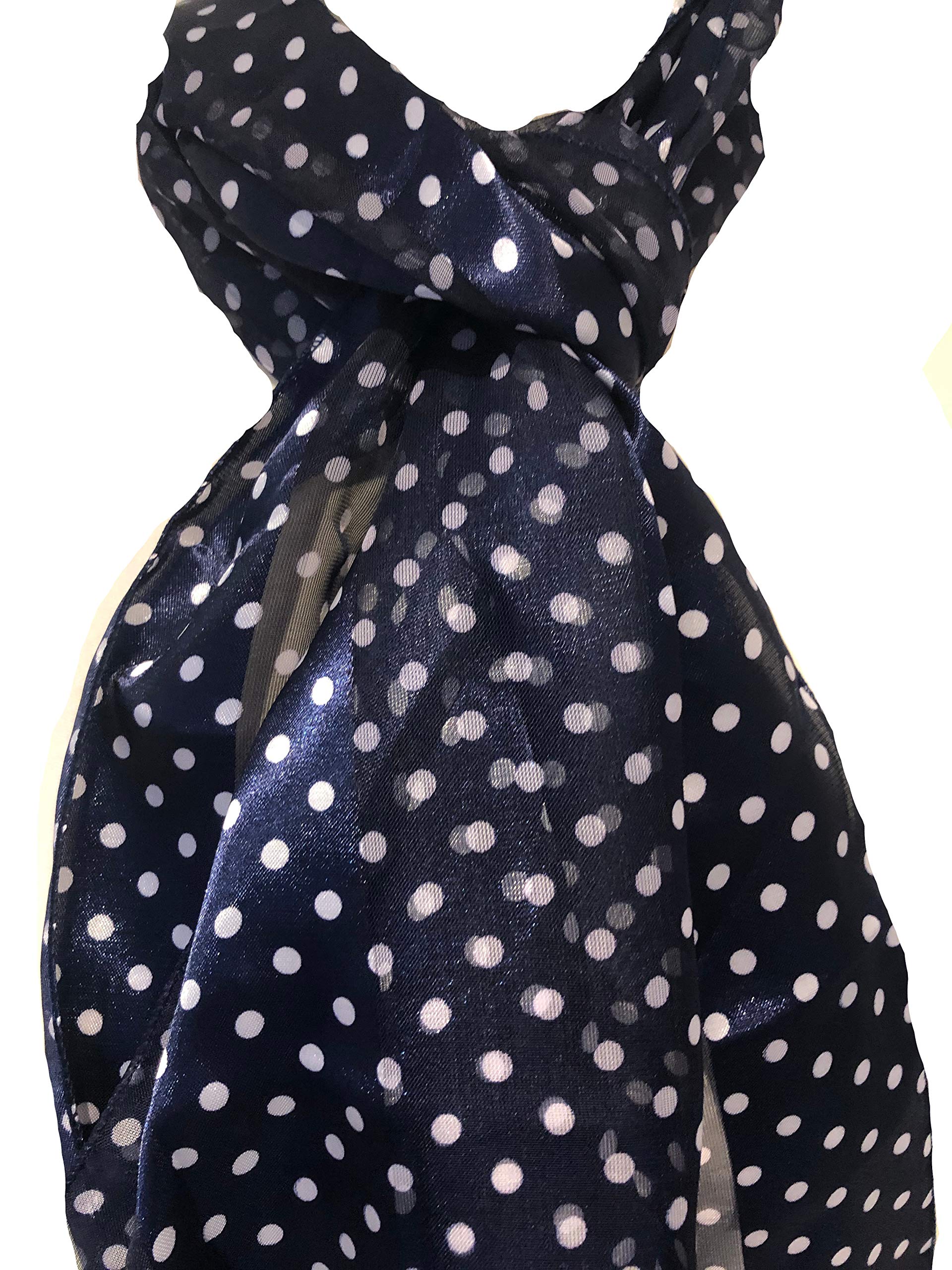 Elegant Navy & White Polka Dot Thin Scarf for Women - Soft & Stylish Accessory for Outfits, Gifts, and Everyday Wear