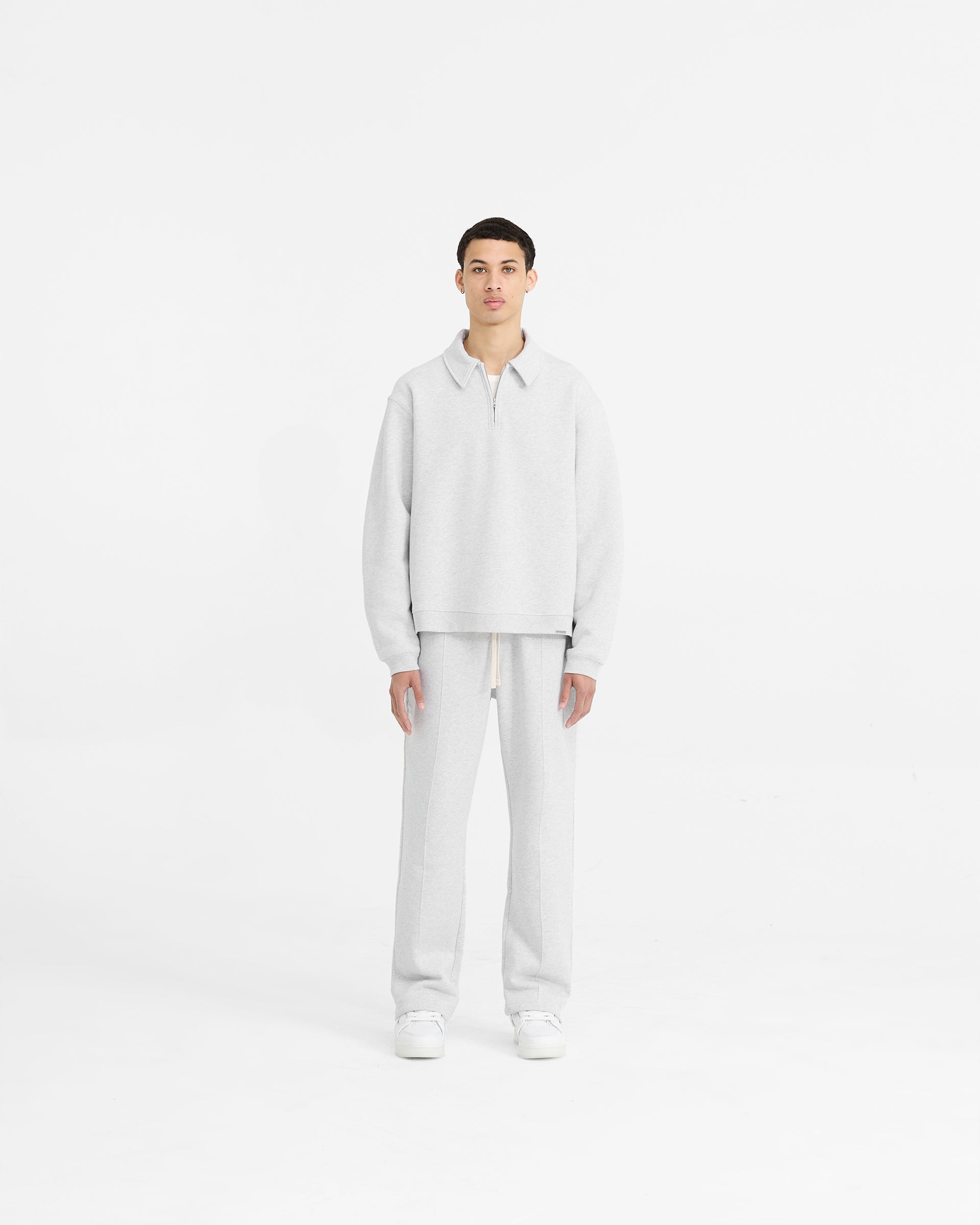 Initial Boxy Quarter Zip Sweatshirt | Ice Grey Marl | Casual Pullover for Men & Women | Perfect for Layering, Gym, and Everyday Wear