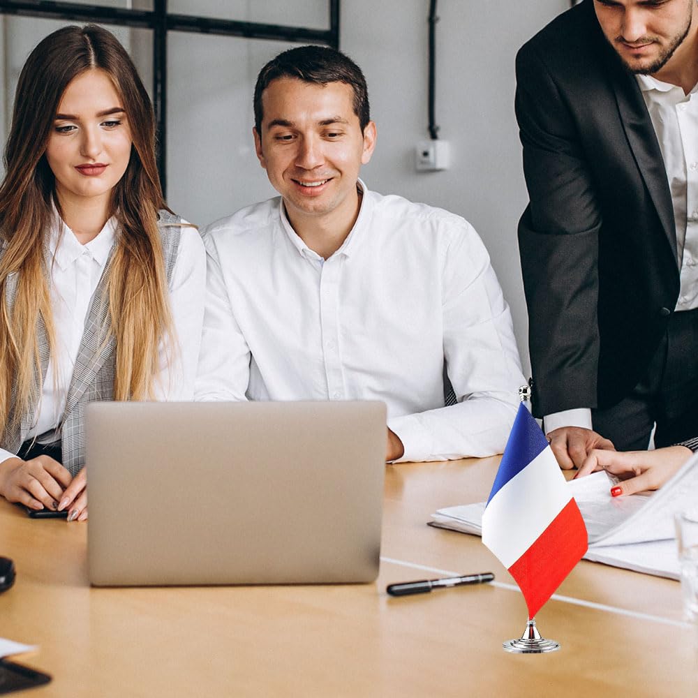 Mini French Flag Desk Decor - Small France Table Flags for Home, Office & Party Decorations - Perfect for National Day, World Cup & Patriotic Events