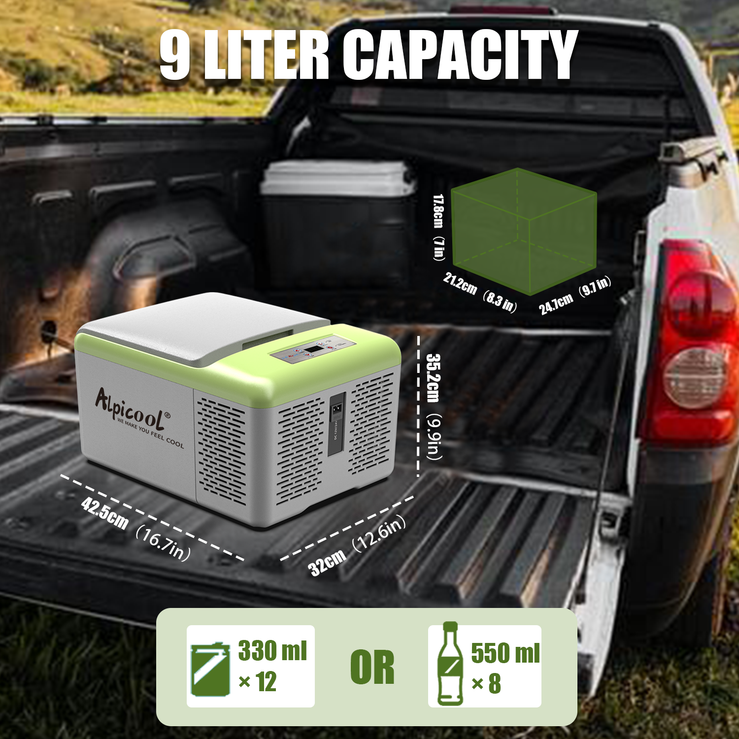 Alpicool C9PT 12V Portable Car Refrigerator - 18 Quart Compact Mini Fridge for Road Trips, Camping & Travel | Energy Efficient Cooling for Food & Drinks