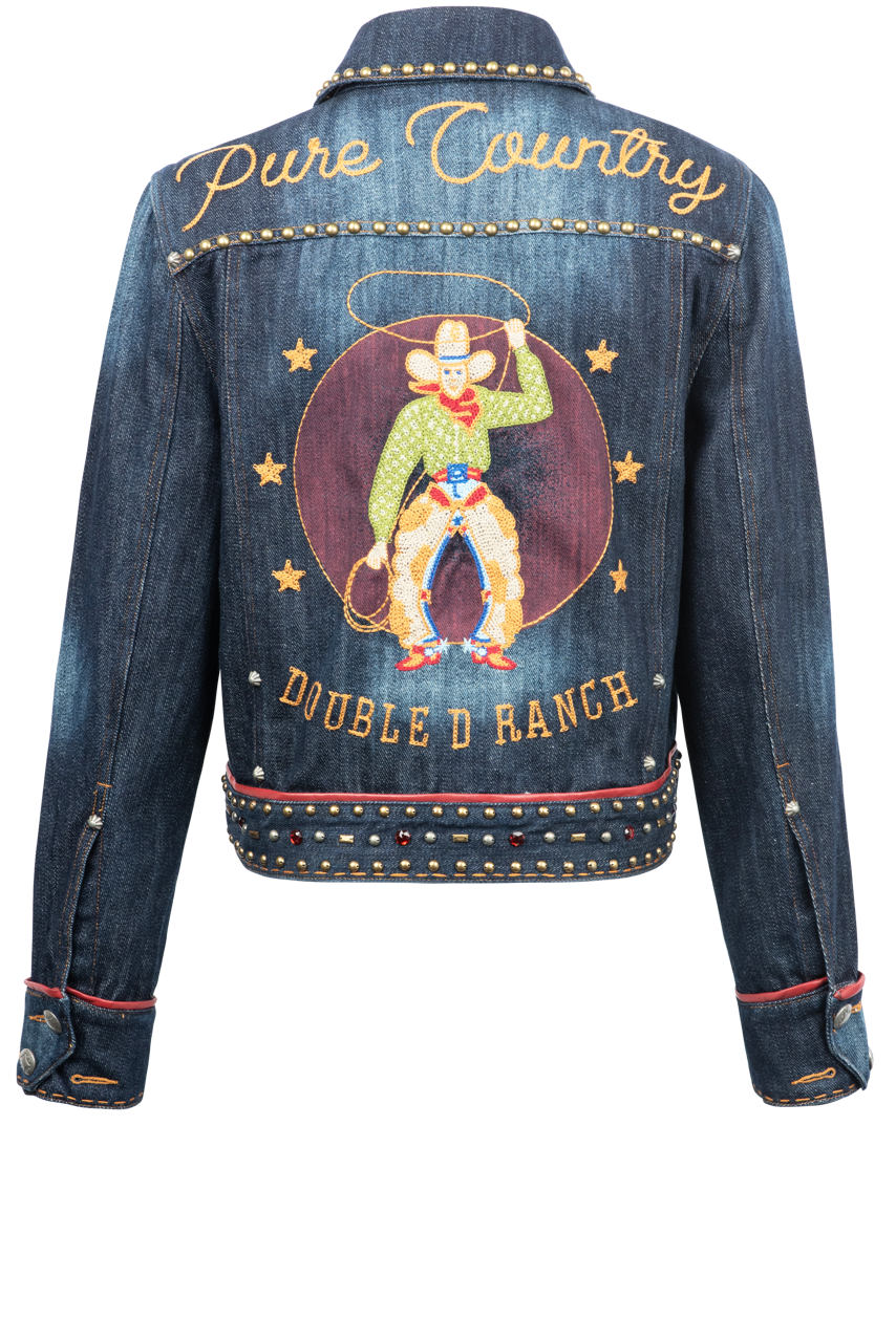 Double D Ranch Pure Country Denim Jacket for Women - Vintage Western Style Denim Jacket with Embroidery - Perfect for Cowgirl Outfits, Rodeo Events & Casual Wear
