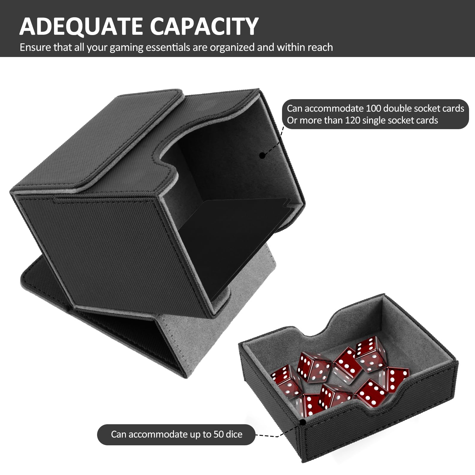 Premium MTG Commander Card Deck Box - Holds 100 Sleeved Cards with 2 Dividers & Built-in Dice Tray | Durable Black Card Storage Organizer for Magic The Gathering, Pokemon, Yu-Gi-Oh | Perfect for Game Nights & Tournament Play