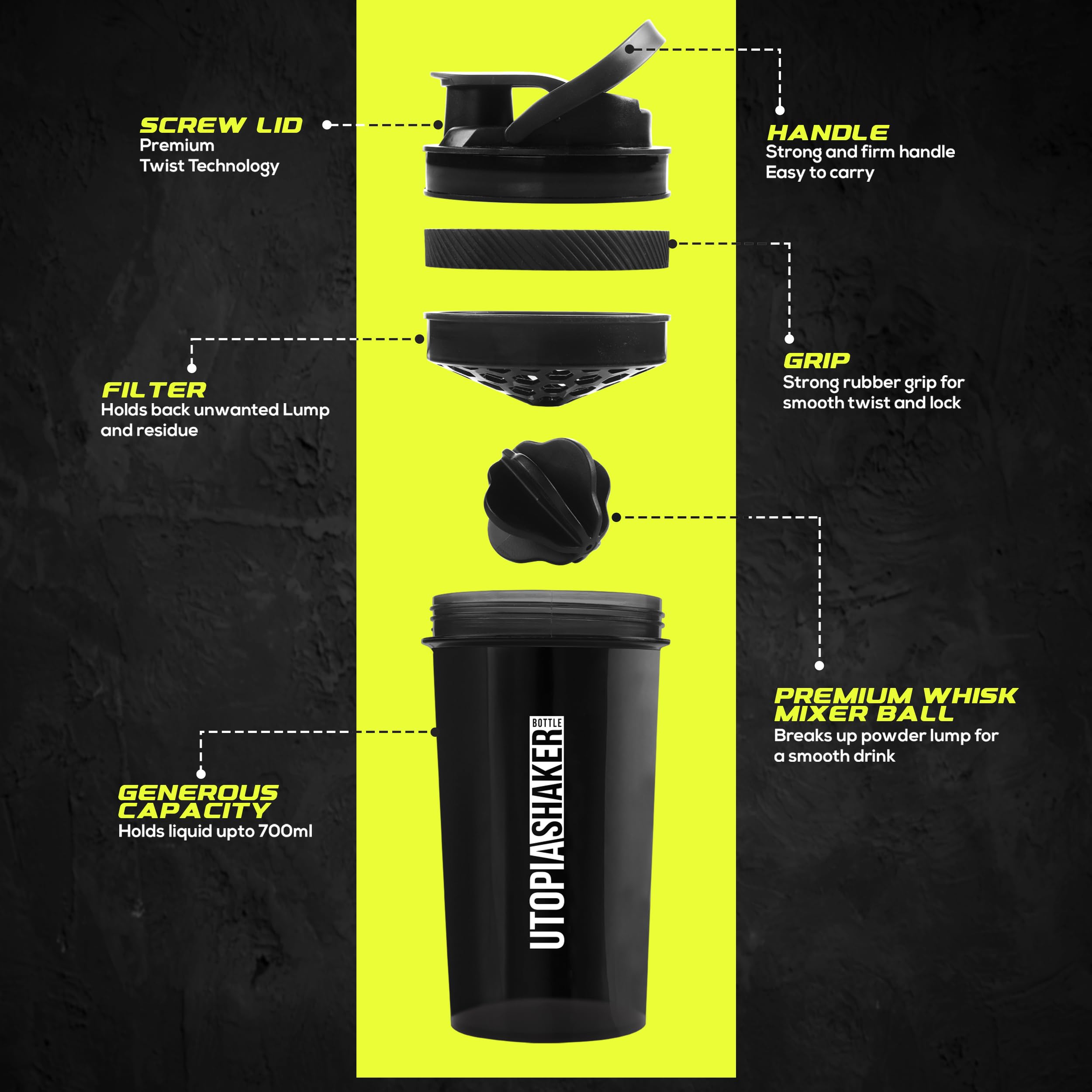 Utopia Home 28-Ounce Protein Shaker Bottle (Pack of 2) - BPA-Free Sports Mixer for Protein Powder, Pre-Workout & Smoothies - Leak-Proof Gym Bottle with Storage Lid (Black & Clear/Black) - Perfect for Workouts, Bodybuilding & Post-Exercise Recovery
