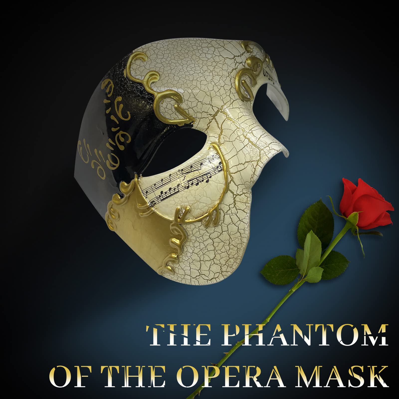 Phantom of the Opera Masquerade Mask for Men - Elegant Half Face Venetian Mask with Bow Tie | Perfect for Halloween Parties, Costume Balls & Mardi Gras Celebrations