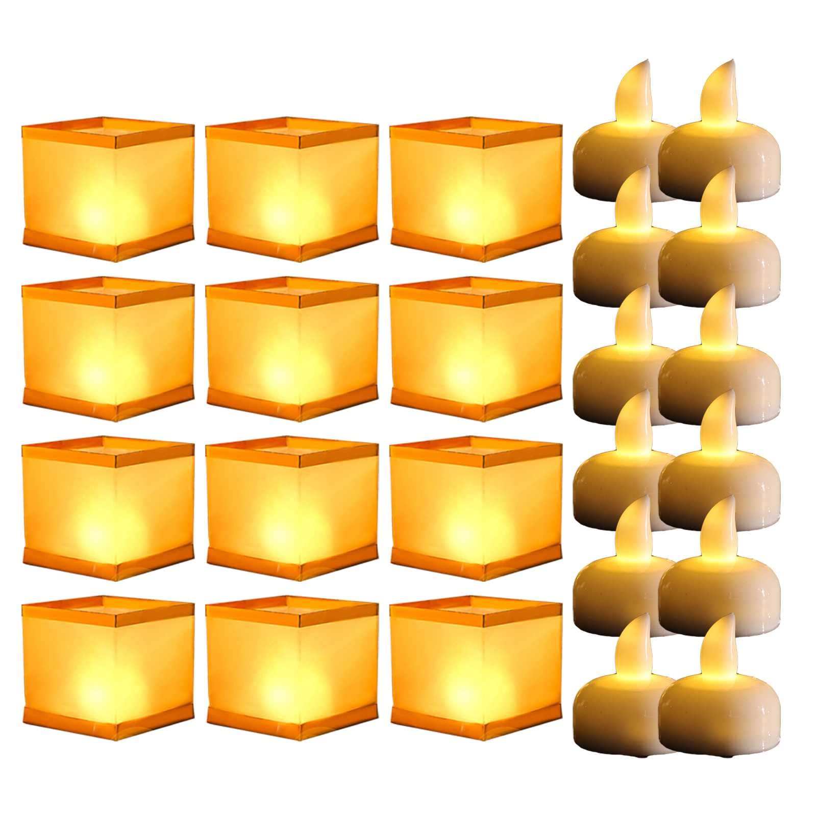 12 Unsinkable Floating Water Lanterns with LED Tea Lights - Waterproof & Flameproof Paper Lanterns for Pool, Pond, Lake Decor | Chinese Style Outdoor Party Lighting for Weddings, Memorials & Festivals