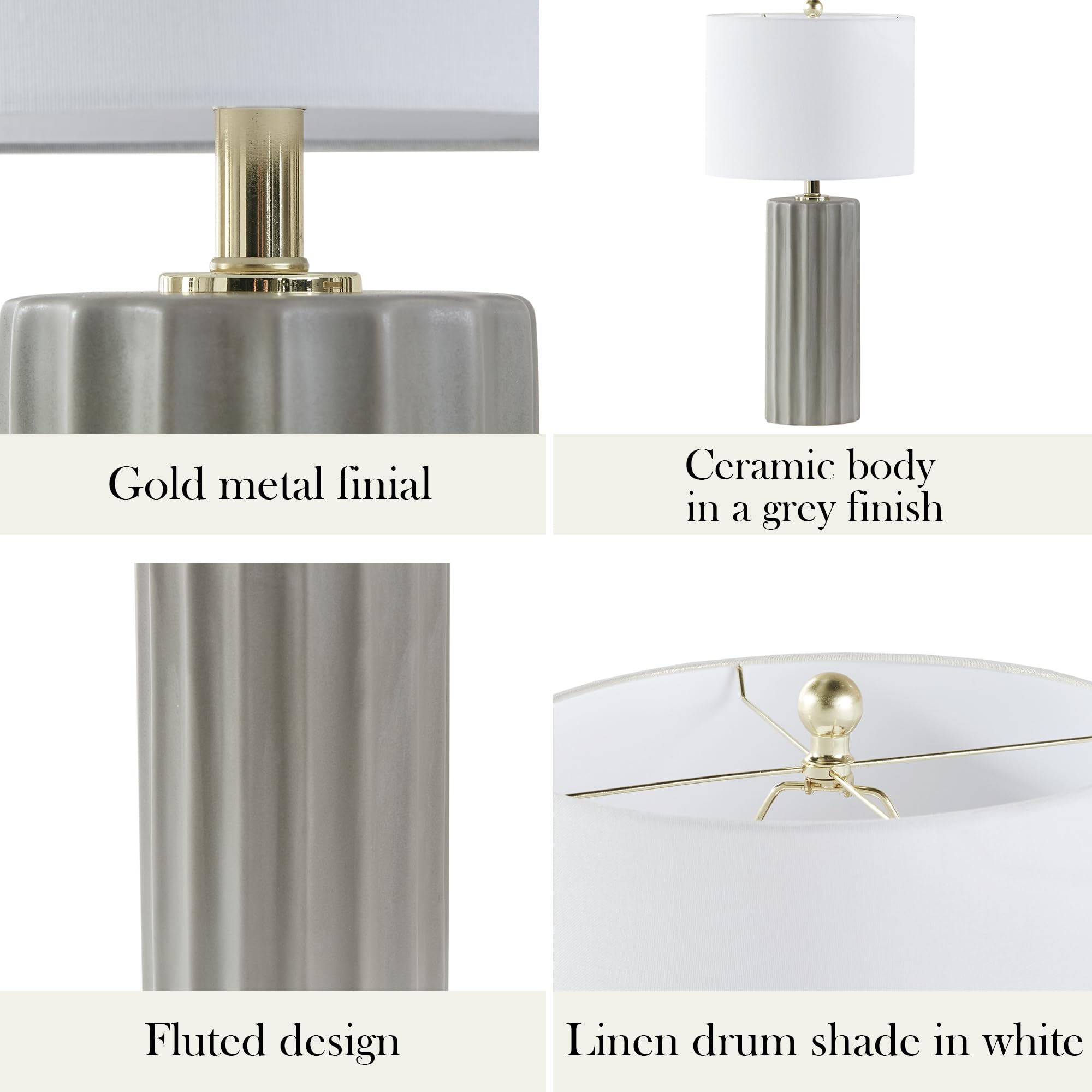 INK+IVY Ceramic Fluted Table Lamp with Linen Drum Shade - 27
