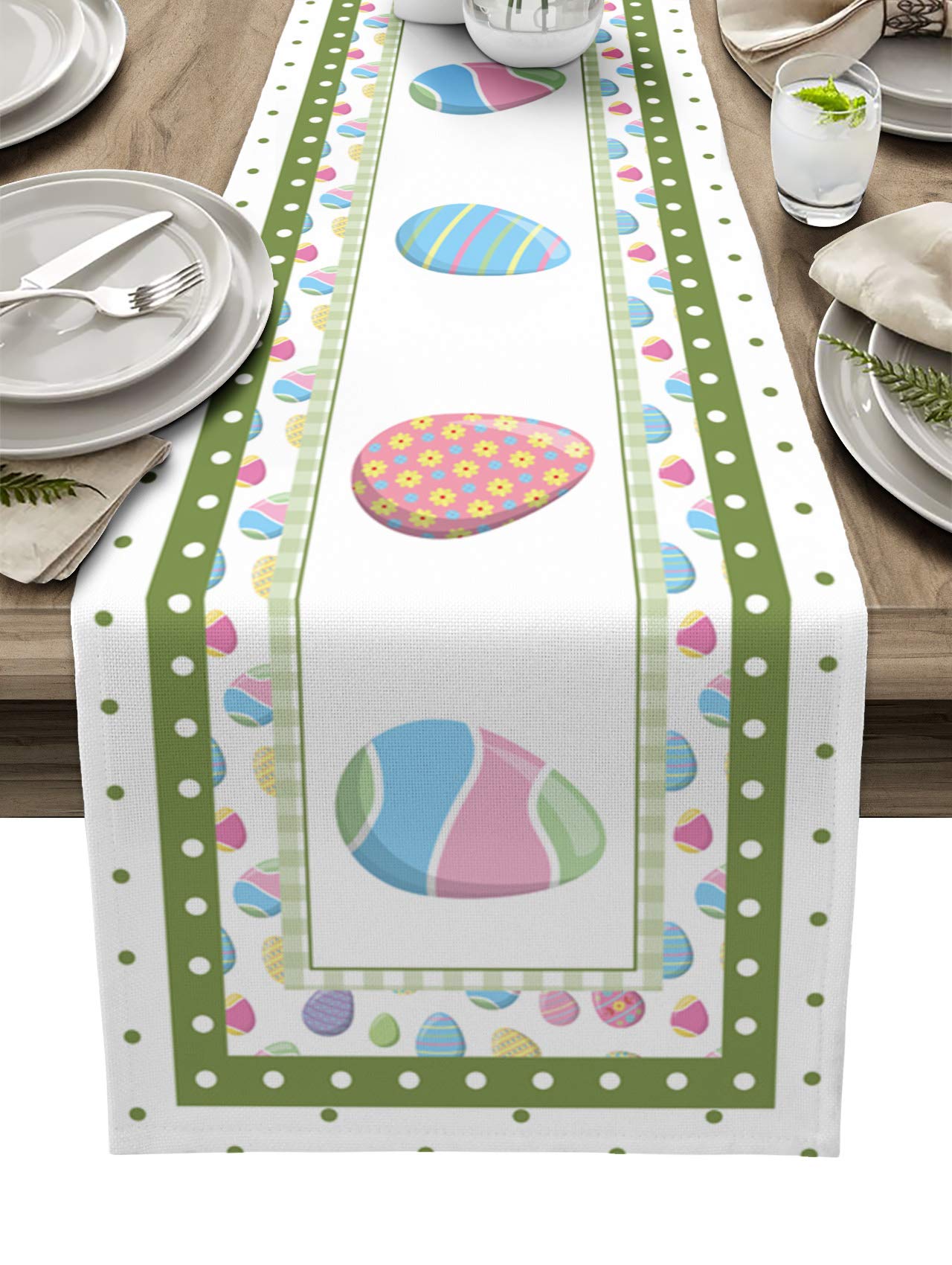 Easter Table Runner - Waterproof Spring Decorative Tablecloth for Easter Decorations, Holiday Party & Home Kitchen Dining - 13x108 Inches - Perfect for Easter Brunch, Spring Celebrations & Seasonal Home Decor