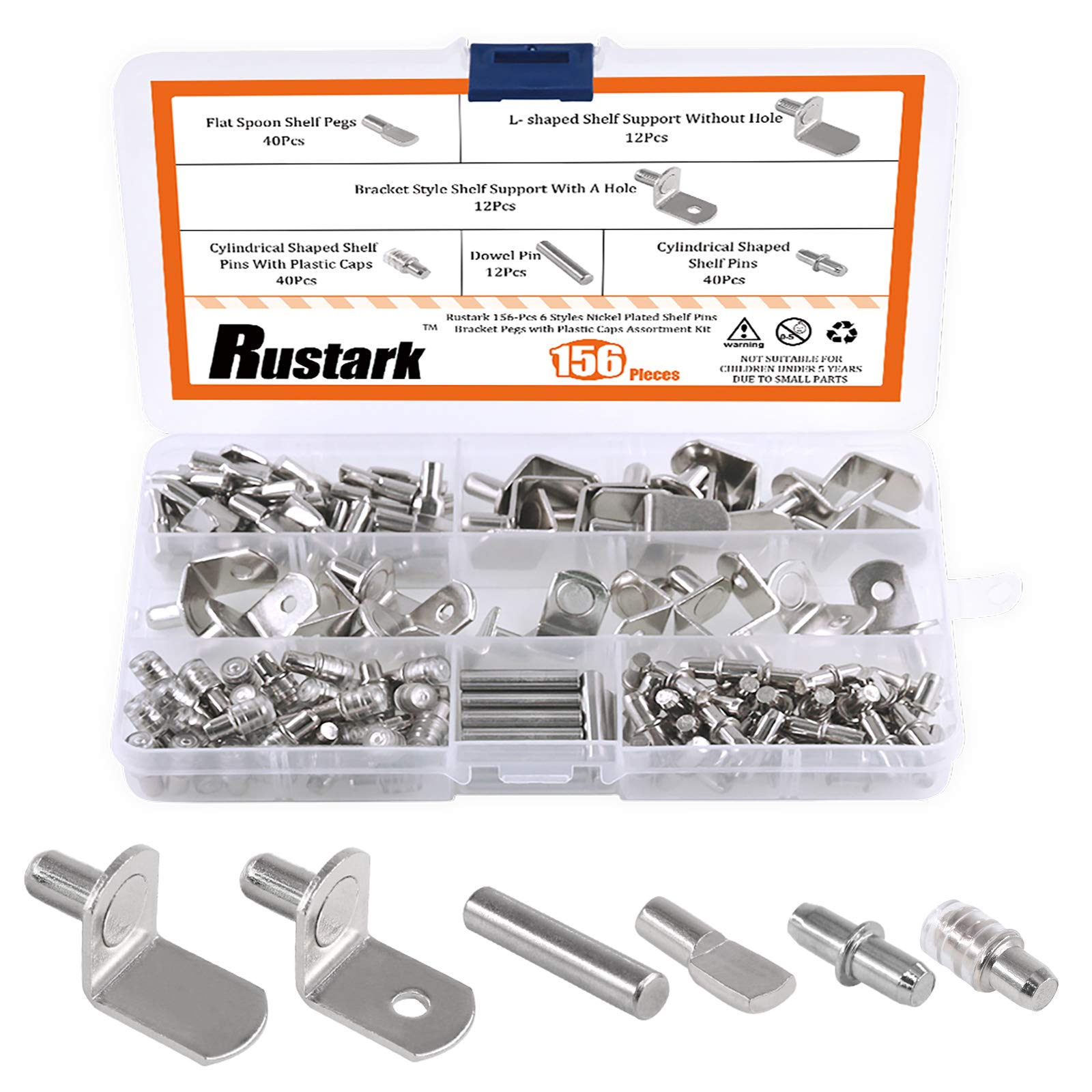156 Pcs 6 Styles Nickel Plated Shelf Pins with Plastic Caps - Cabinet & Furniture Shelf Support Pegs Bracket Kit - Perfect for IKEA, Closet, Bookshelf, and DIY Storage Organization