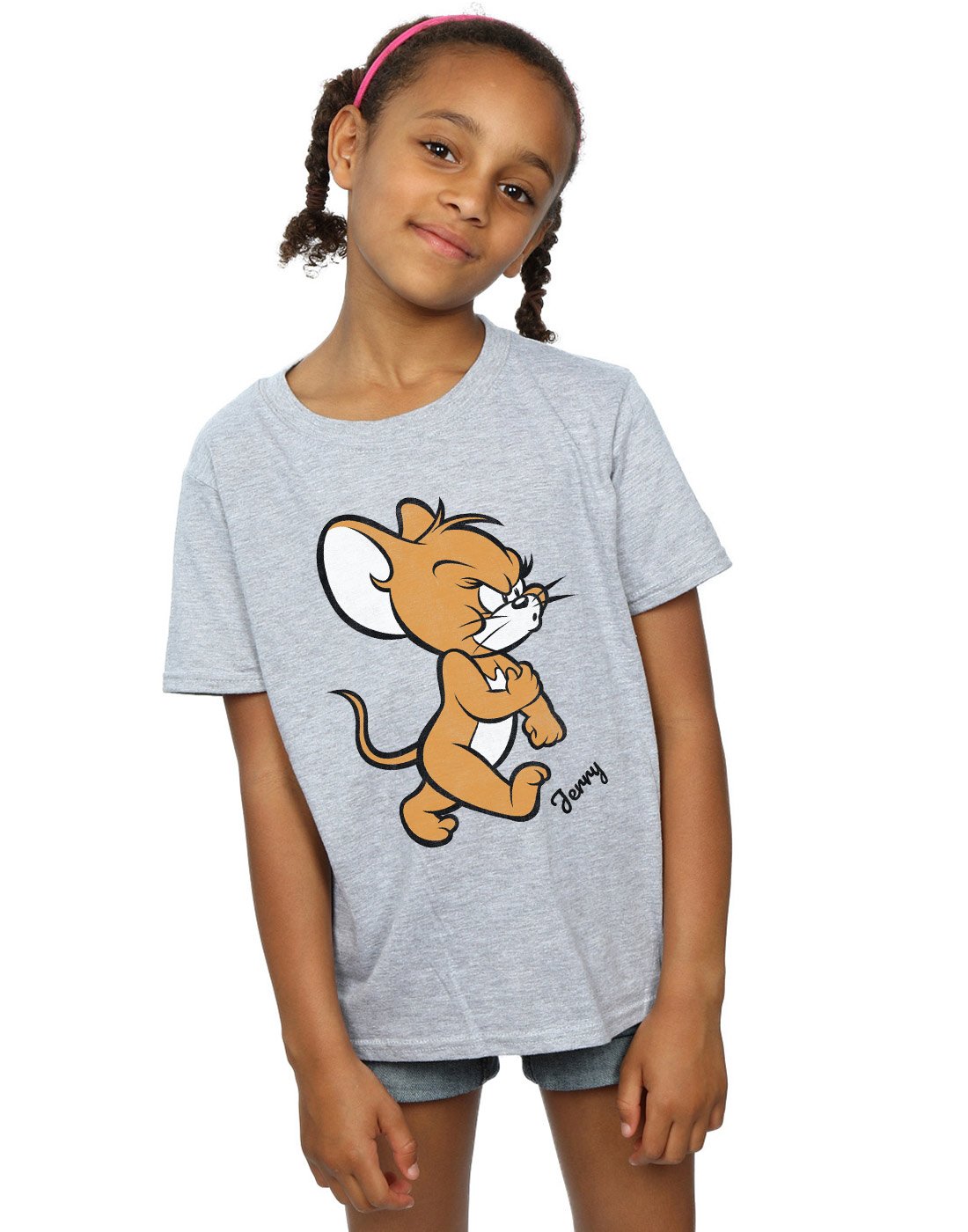 Tom and Jerry Girls Angry Mouse Graphic T-Shirt - Sport Grey - Size 12-13 Years - Cute Cartoon Tee for Kids, School, Playdates & Casual Wear