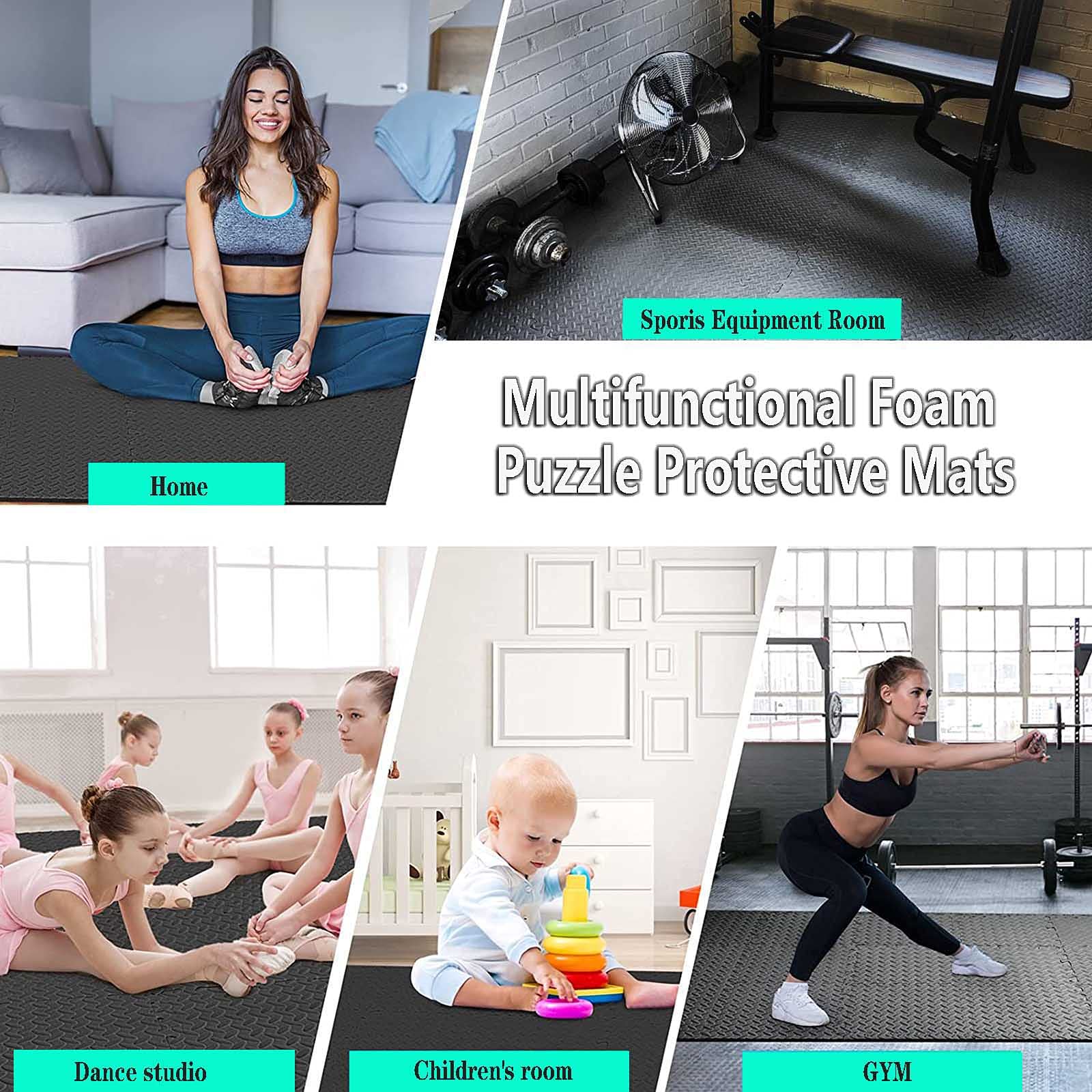 Premium EVA Foam Floor Tiles - 12-Pack Interlocking Puzzle Exercise Mats (60x60x1cm, Black) for Home Gym, Yoga, Workout, Kids Playroom & Camping - Soft, Durable & Non-Slip Fitness Flooring