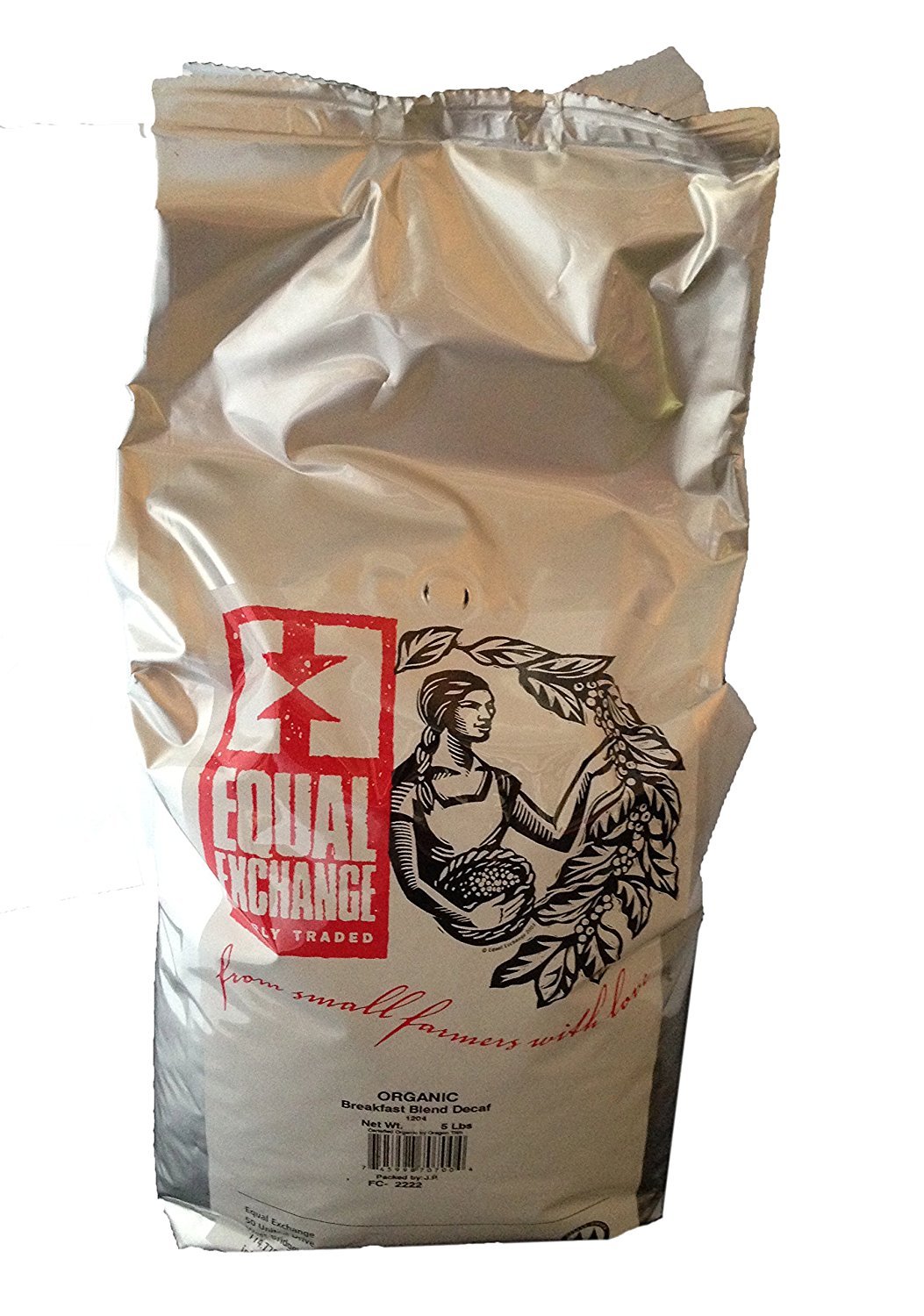 Equal Exchange USDA Organic Breakfast Blend Decaf Whole Bean Coffee - 5 Pound Bag | Smooth Morning Brew for Home, Office & Cafes | Certified Organic & Fair Trade