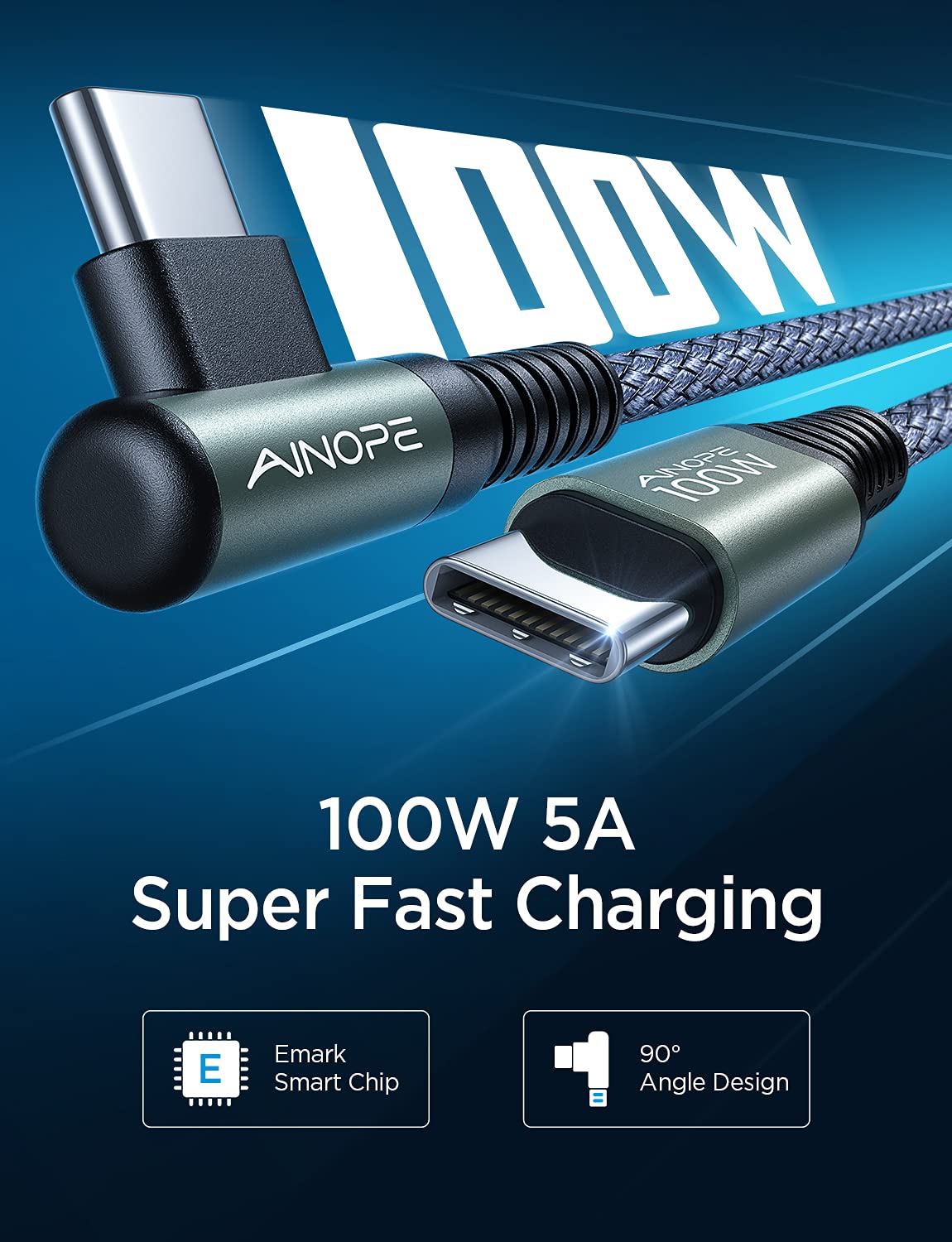 AINOPE 100W USB C to USB C Fast Charging Cable 16.6FT - PD Compatible Type C Cable for iPhone 16/15 Pro Max, MacBook Air/Pro, iPad Pro M4, Samsung Galaxy S24, Pixel 7 - Durable Chubby Design for Home, Office & Travel Charging