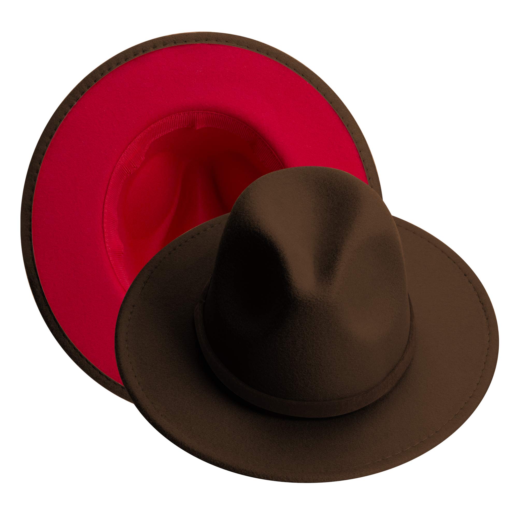 Phadora Wide Brim Fedora Hat for Women & Men - Vintage Rancher Style with Felt Band & Red Under Brim - Perfect for Outdoor Activities, Country Music Festivals, and Western Fashion