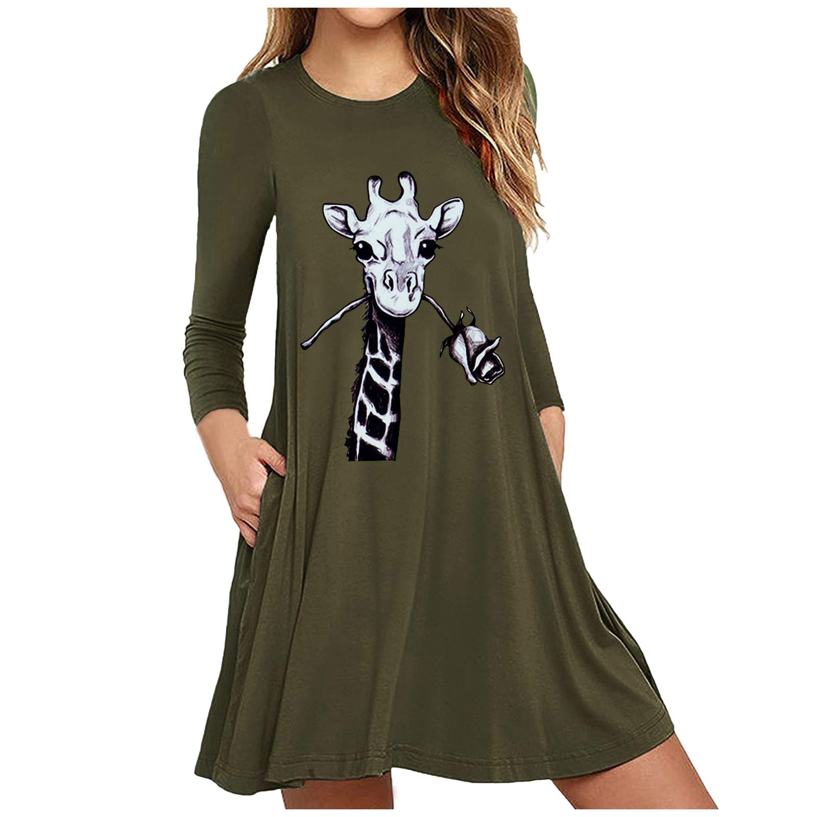 HAOREEKZ Women's Long Sleeve Fall Dress with Pockets - Floral Printed Casual Loose Wild Dress for Autumn | Perfect for Outdoor Adventures, Date Nights & Office Wear
