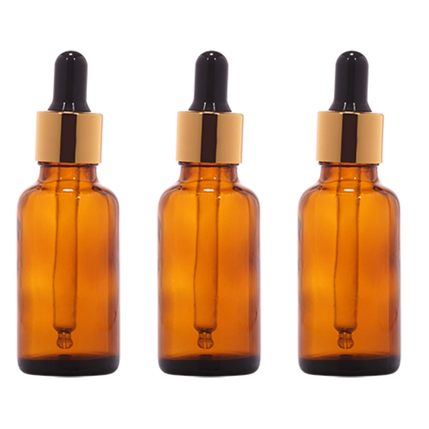 50ml Amber Round Glass Bottle with Glass Dropper, Gold Ring & Black Silicone Teat - Essential Oil Bottles, DIY Perfume Containers, Herbal Tincture Storage (Set of 1)