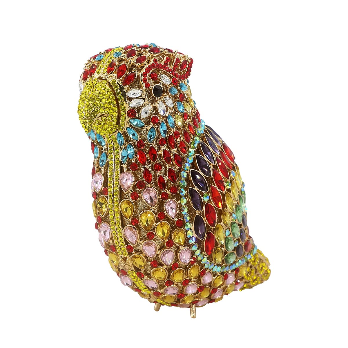DJBM Women's Elegant Parrot Animal Rhinestone Crystal Evening Clutch Purse - Sparkly Bird Design Handbag for Party, Wedding, Prom & Special Occasions - Perfect for Cocktail Events, Date Nights & Formal Gatherings