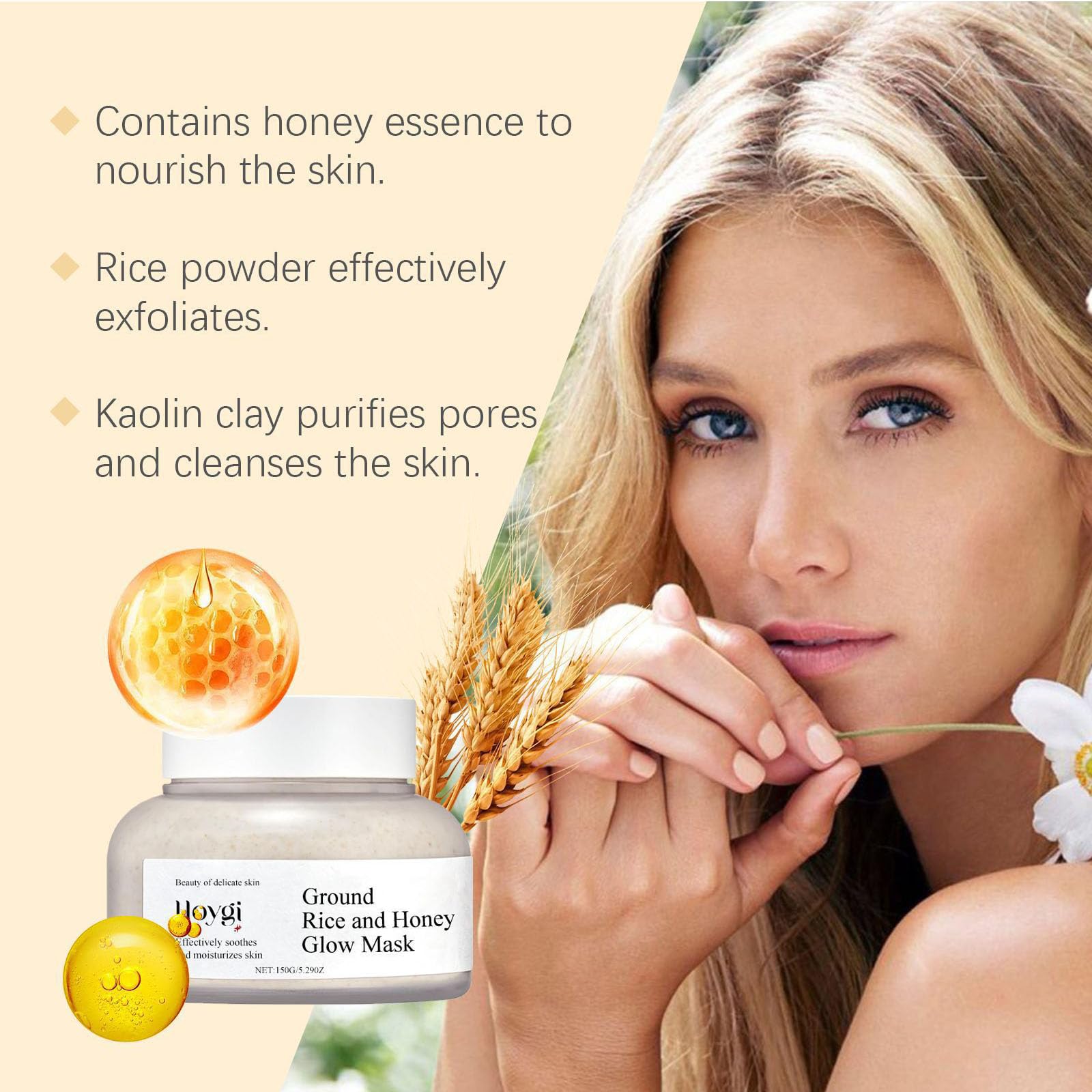 Korean Rice & Honey Glow Mask - Moisturizing Exfoliating Face Mask for Wrinkles & Anti-Aging | Smooth & Soft Skin Wash-Off Mask with Pore Sebum Care | Ideal for Dry & Sensitive Skin (2 Pack) | Perfect for Nighttime Skincare & Spa Relaxation
