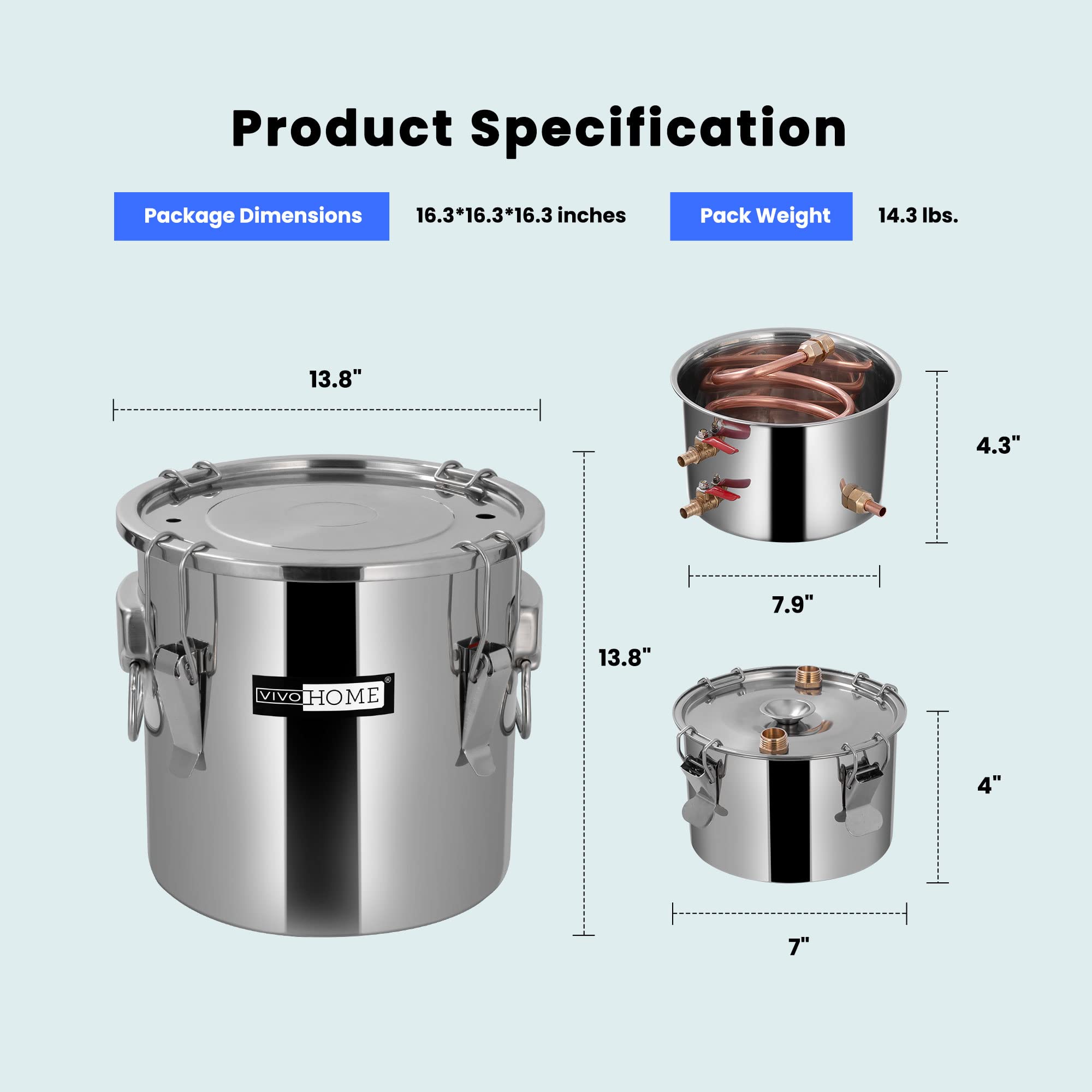 VIVOHOME 8 Gallon Alcohol Still Kit with 3 Stainless Steel Pots, Built-in Thermometer & Water Pump - Perfect for Home Brewing Whiskey, Wine, Brandy, Bourbon & Essential Oils | DIY Distilling for Beginners & Enthusiasts | Great for Home Bars, Craft Brewing & Aromatherapy
