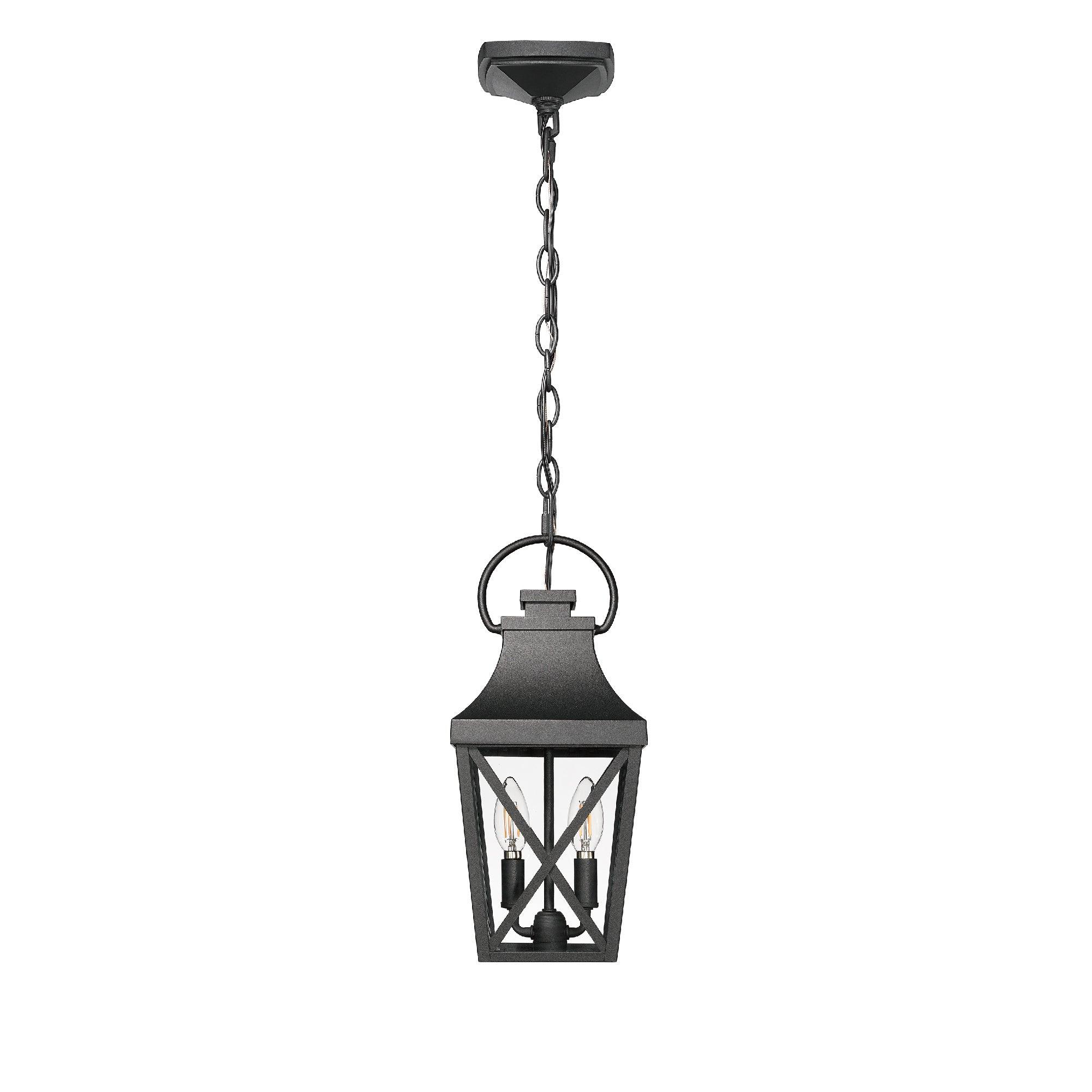 Black Outdoor Pendant Light Fixture - 2-Light Industrial Hanging Cage Chandelier with Clear Glass - Ceiling Mount for Porch, Entryway, Doorway, Farmhouse - Weatherproof & Durable (1 Pack) - Perfect for Patio, Deck, Garden & Outdoor Dining Areas