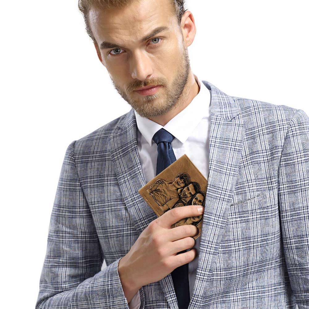 Custom Engraved Leather Wallets for Men - Personalized Photo Bifold Slim Wallet | Perfect Gift for Dad, Husband & Boyfriend | Everyday Carry & Special Occasions