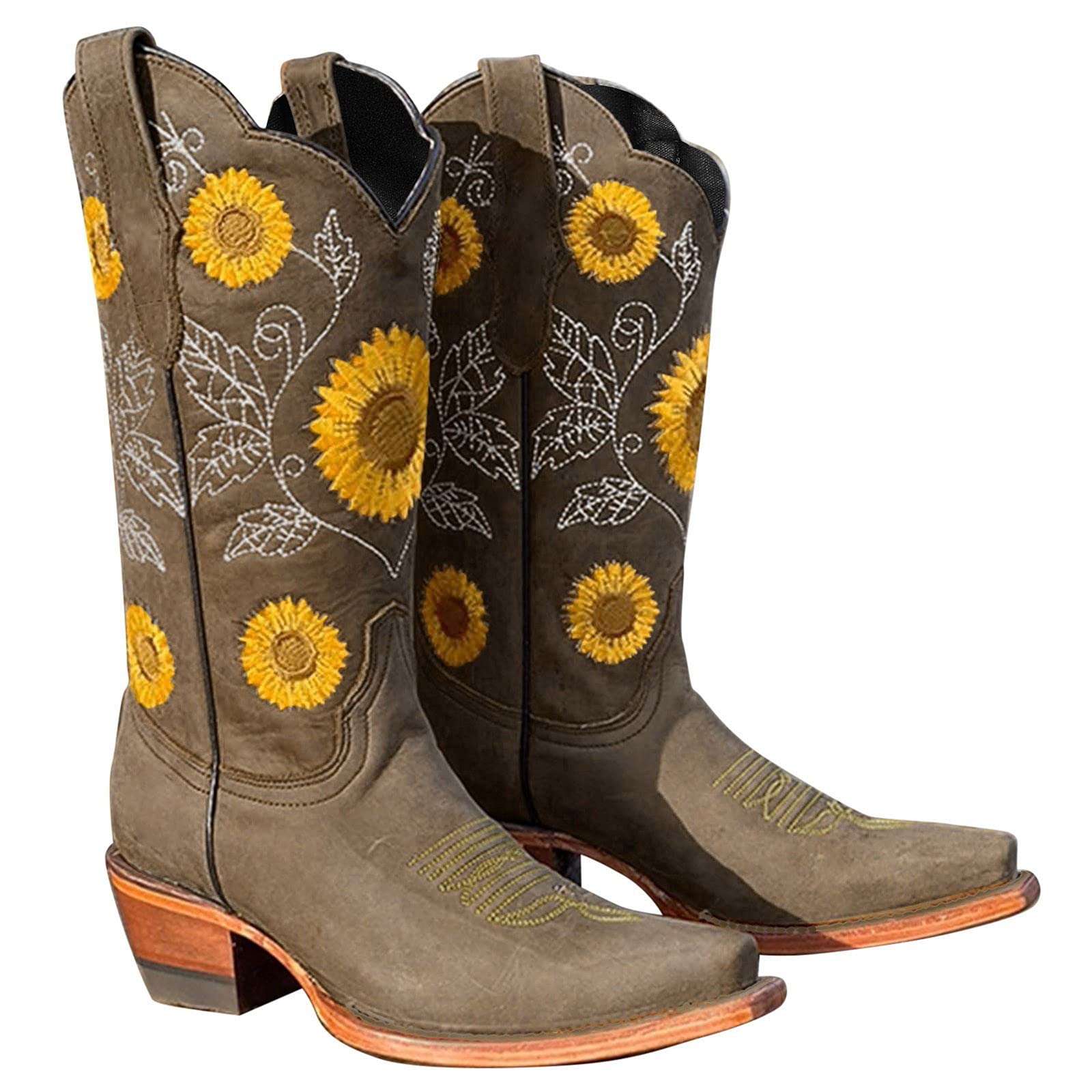 Stylish Women's Heeled Platform Boots - Embroidered Round Toe, Thick & Comfortable (Plus Size Available) | Perfect for Casual Outfits, Office Wear & Winter Fashion