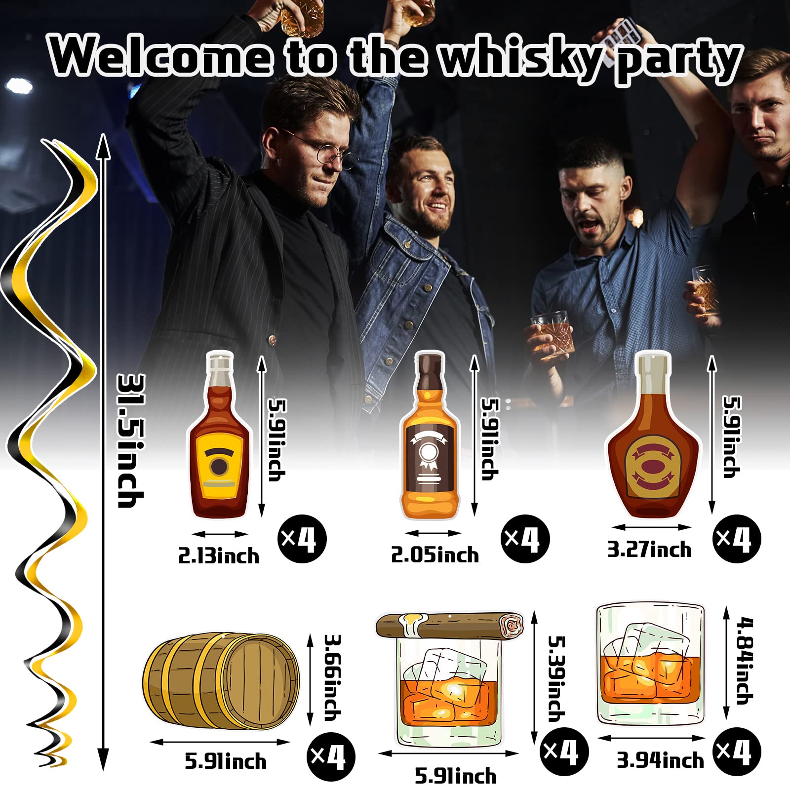 Spiral Whiskey Birthday Party Decorations for Men - Aged to Perfection Beer Theme Party Supplies - Cheers & Beers Hanging Swirls Streamers - 30th 40th 50th Birthday Decorations - Perfect for Bars, Man Caves & Whiskey Themed Celebrations