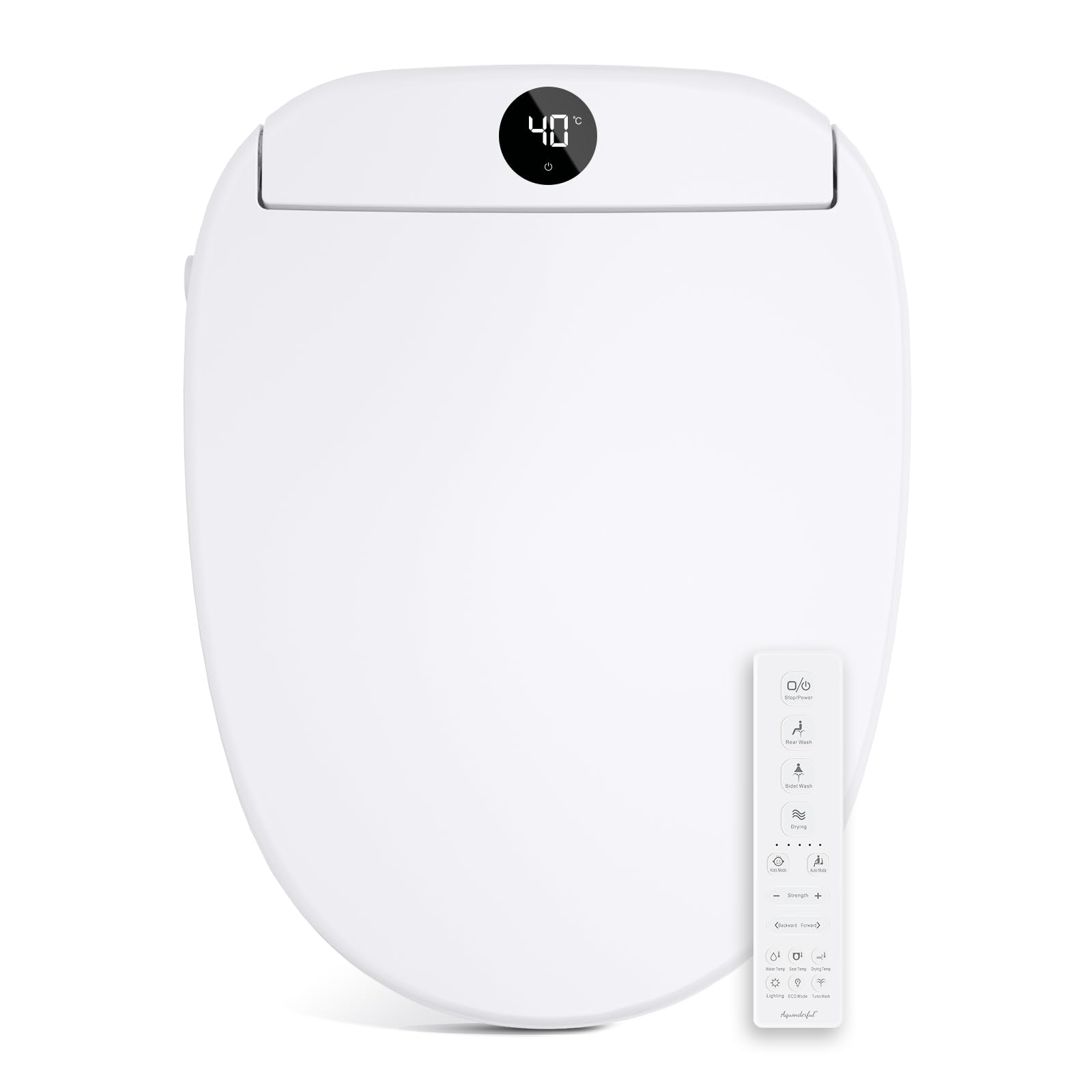 Smart Bidet Toilet Seat with Unlimited Warm Water - Electric Heated Toilet Seat with Remote Control, Turbo Wash, Dryer, Rear/Front Cleaning, Slow Close, Night Light - White Elongated (225) for Modern Bathroom Upgrade & Enhanced Hygiene