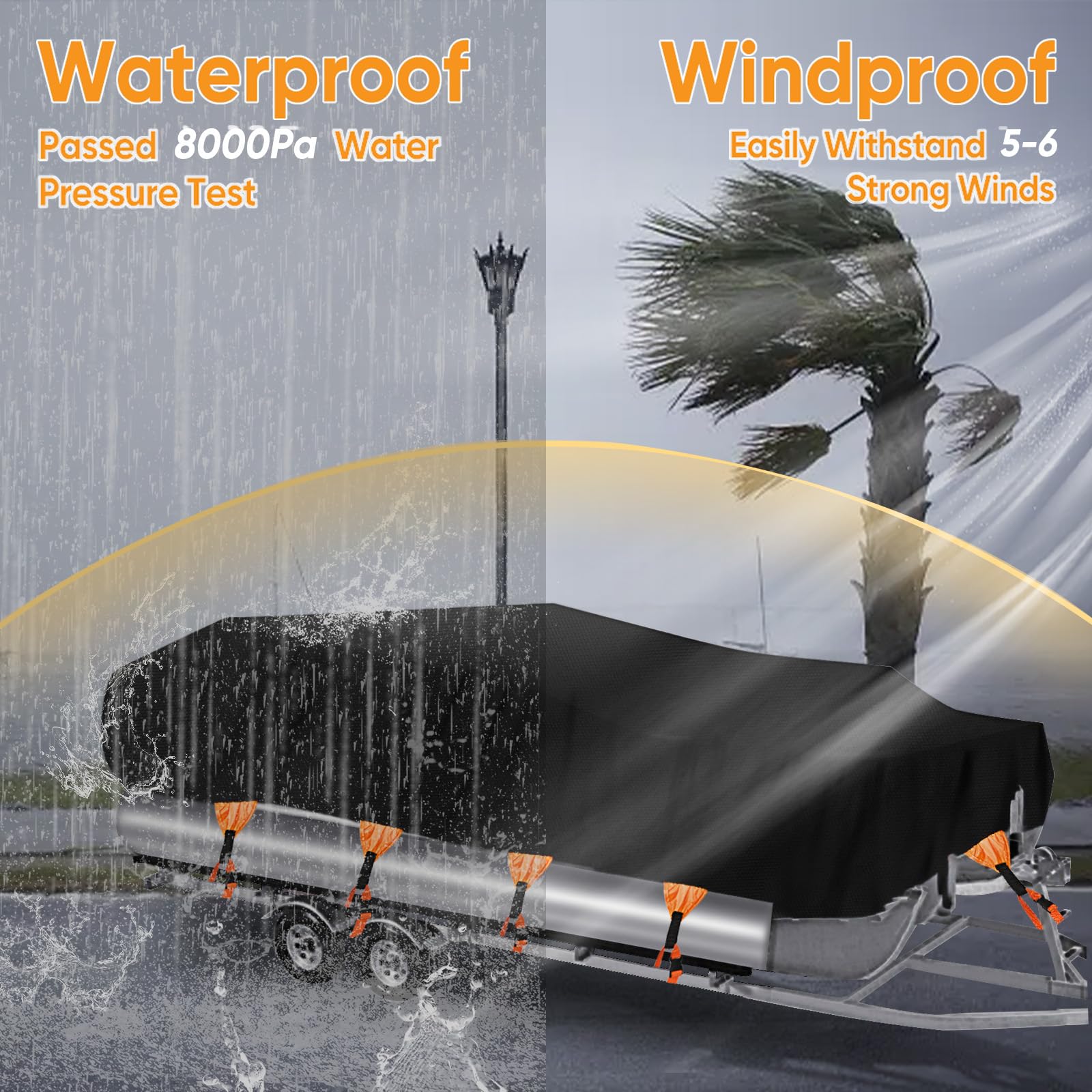 NEVERLAND Heavy Duty Waterproof Pontoon Boat Cover - Marine Grade Polyester Canvas, Trailerable Cover for Pontoon & Deck Boats (Fits 21-24ft Length, 104