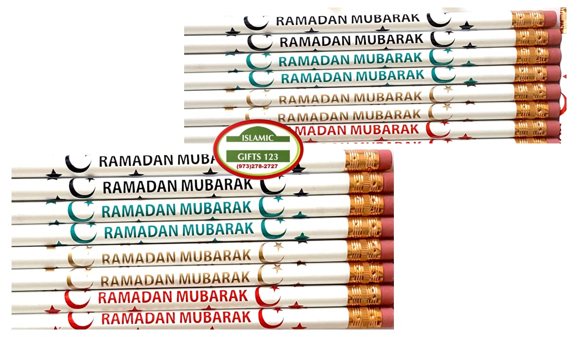 500 Pack Ramadan Mubarak Pencils - Custom Eid Party Favors, Arabic Themed Muslim Gifts for Ramadan Decorations & Celebrations - Perfect for School Events, Mosque Giveaways and Eid al-Fitr Party Decor