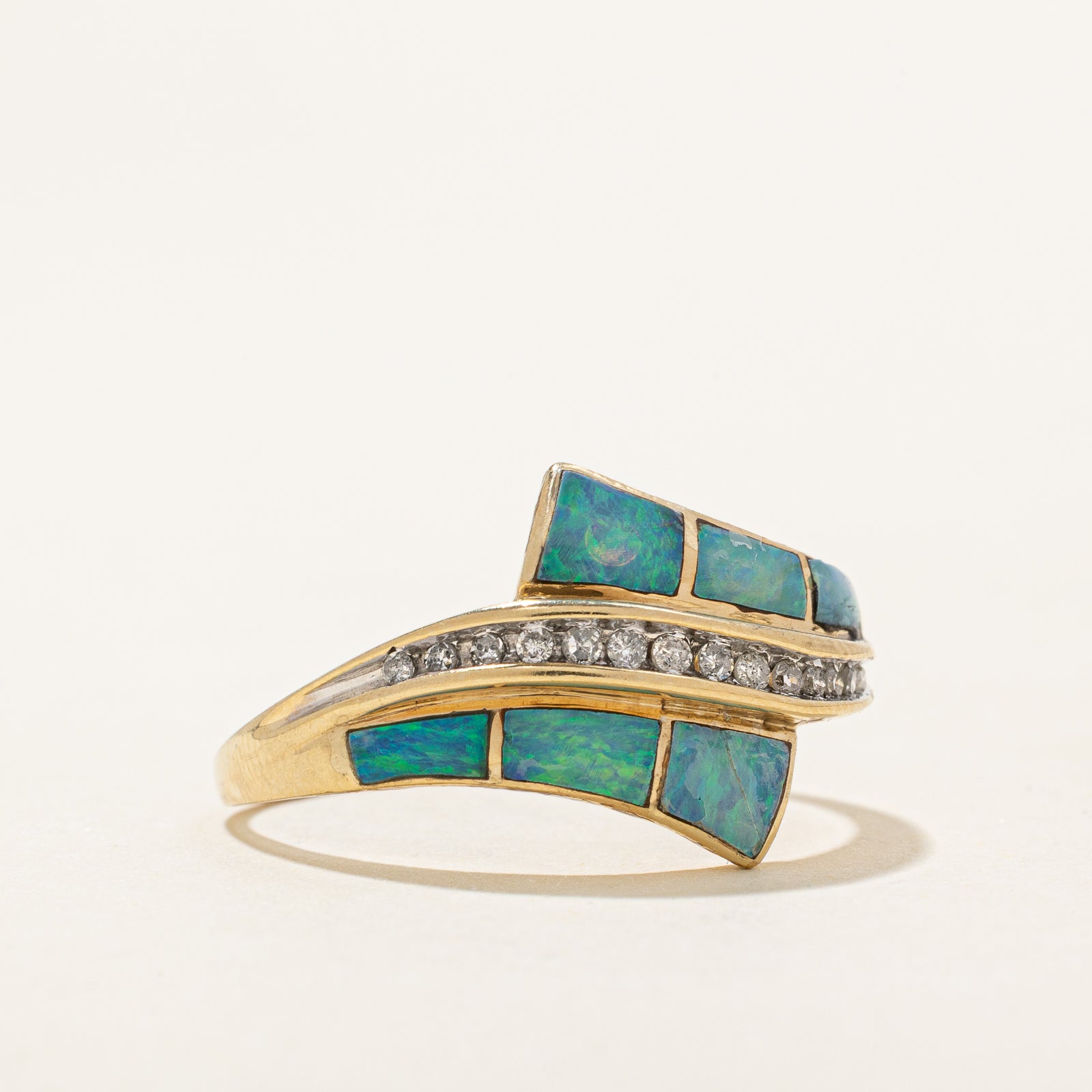 Opal & Diamond Wave Bypass Ring - 1.00ctw Opal & 0.10ctw Diamond - Size 9.25 - Elegant Jewelry for Weddings, Anniversaries & Special Occasions