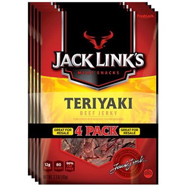 Jack Link's Teriyaki Beef Jerky - 6 Pack (4 Bags of 3.3 oz Each) | High Protein Snack for Hiking, Camping & Road Trips | Gluten Free & Tender Meat Jerky