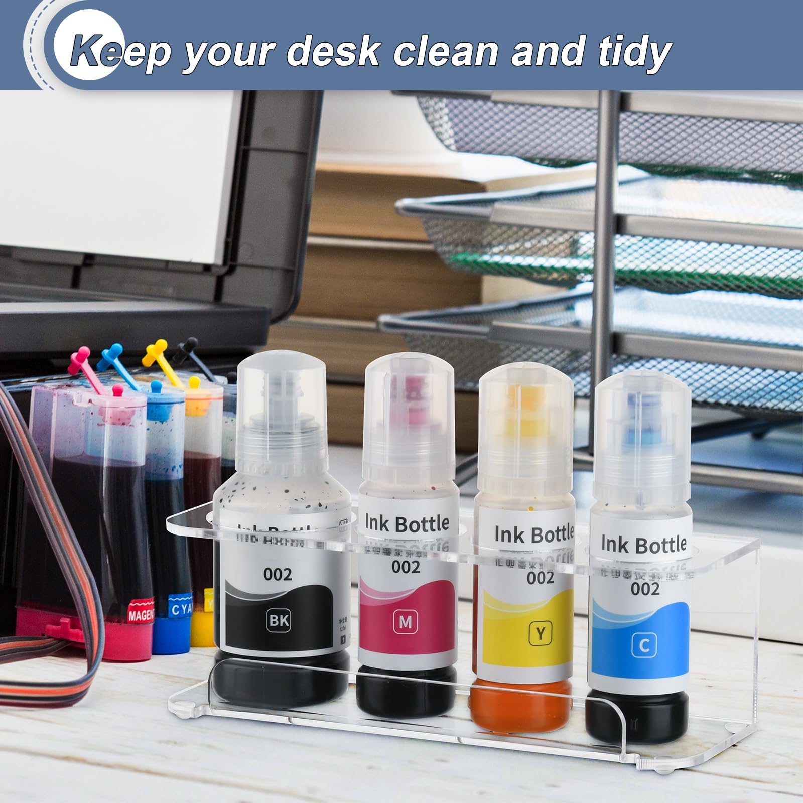 Acrylic Sublimation Ink Bottle Stand Holder - 4-Bottle Storage Organizer for EPSON, HP, Canon Ink Bottles - Anti-Tipping Design (Clear) - Perfect for Sublimation Printing & Craft Workspaces